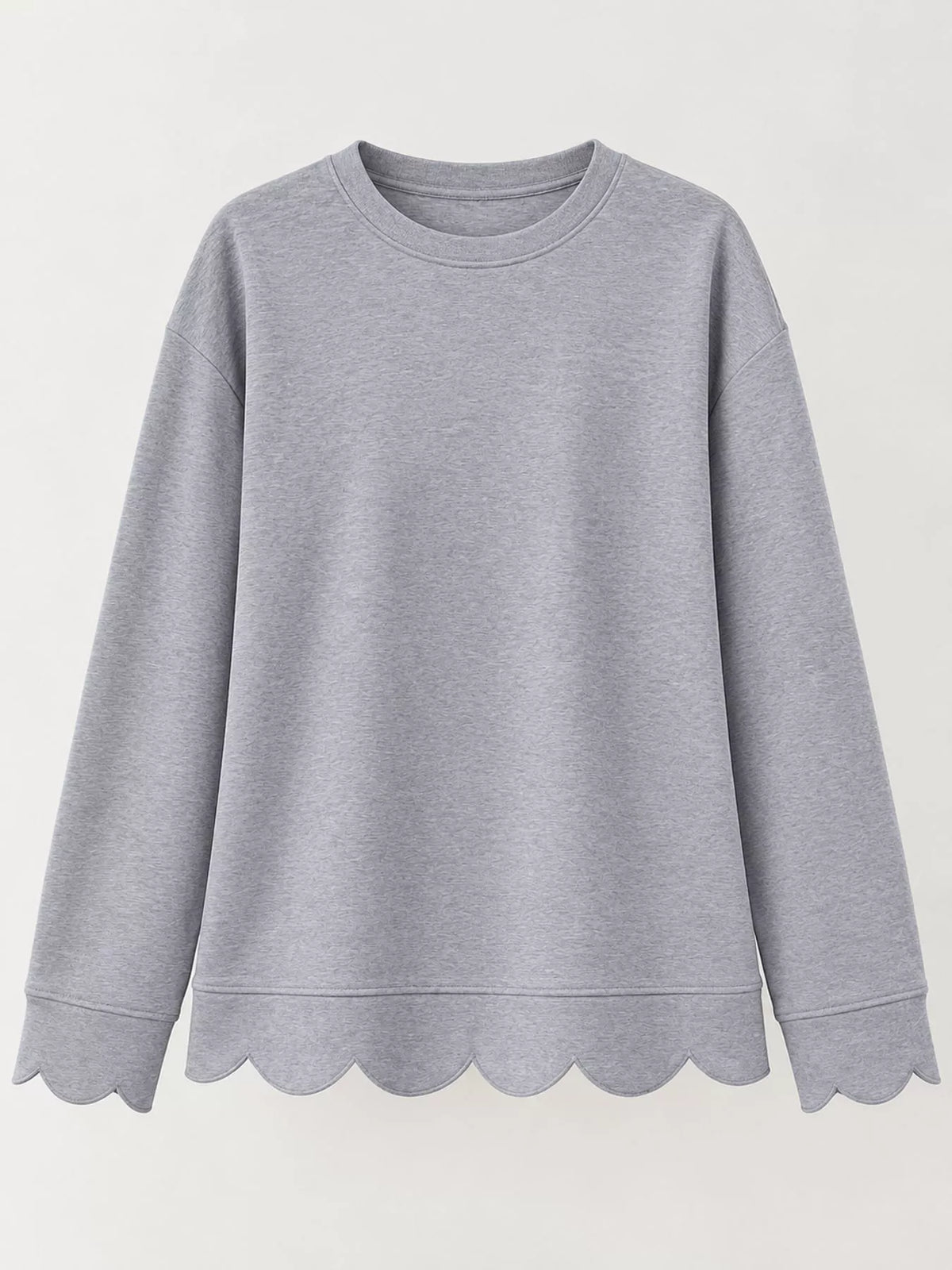 Light Gray scalloped hem crewneck sweatshirt