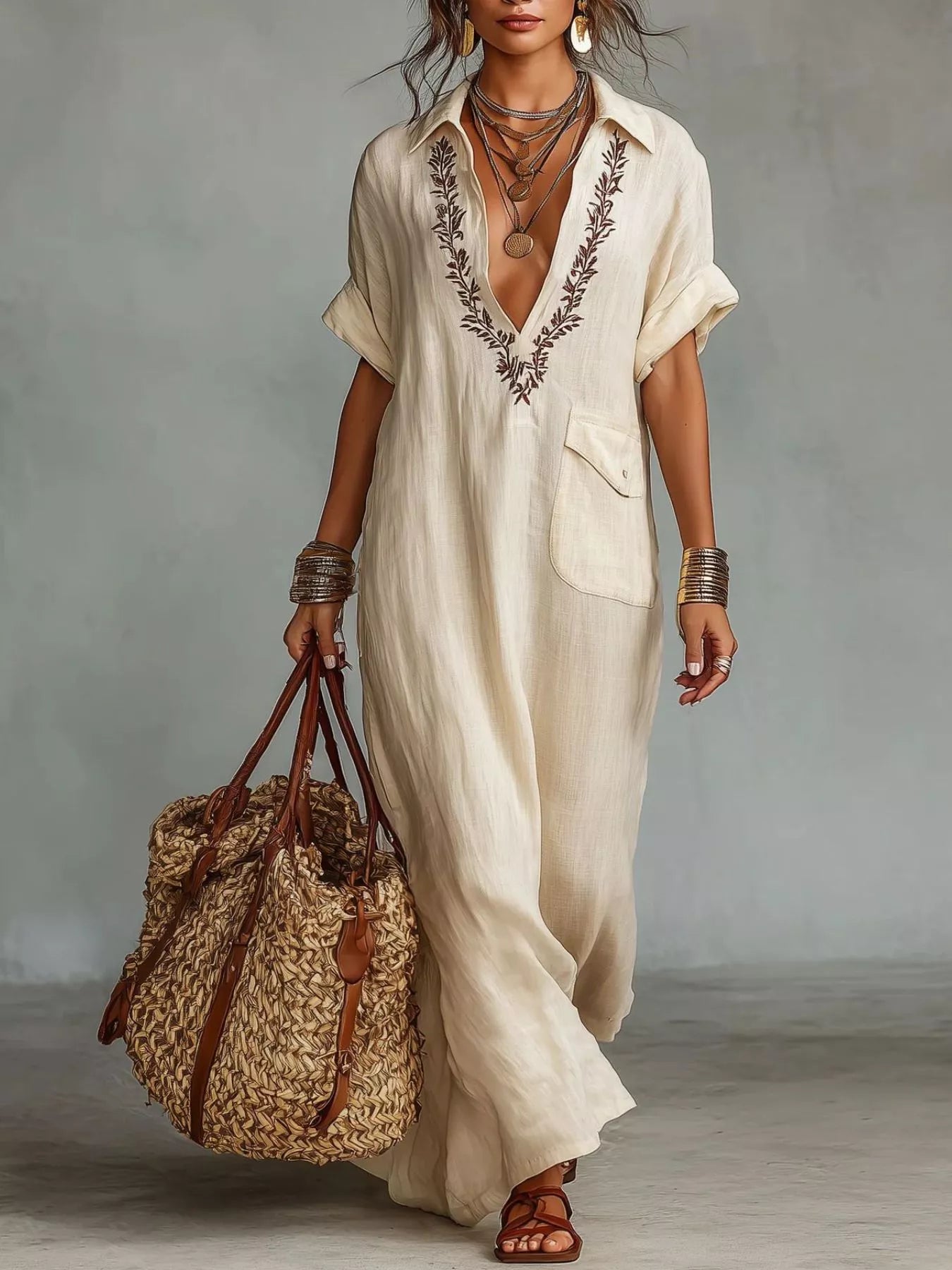 Trendsi Full Size Bohemian Embroidered Maxi Dress Plus Size - Dresses