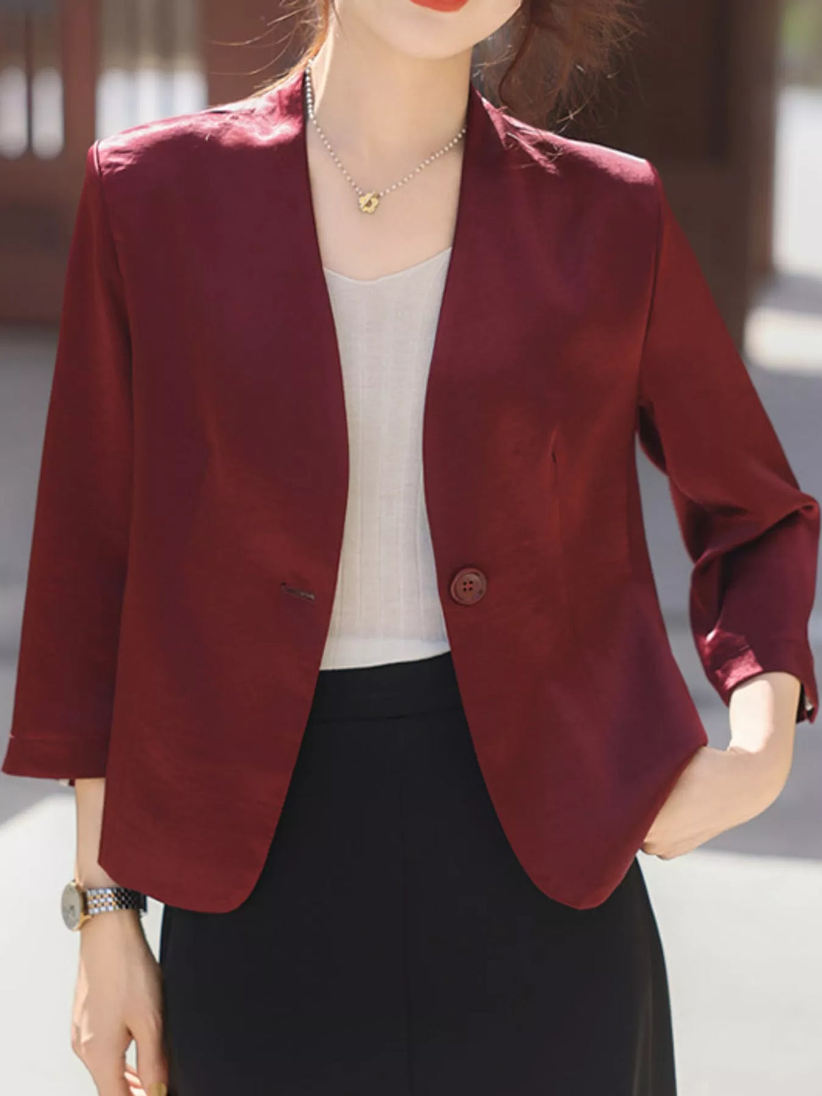 Burgundy one button blazer