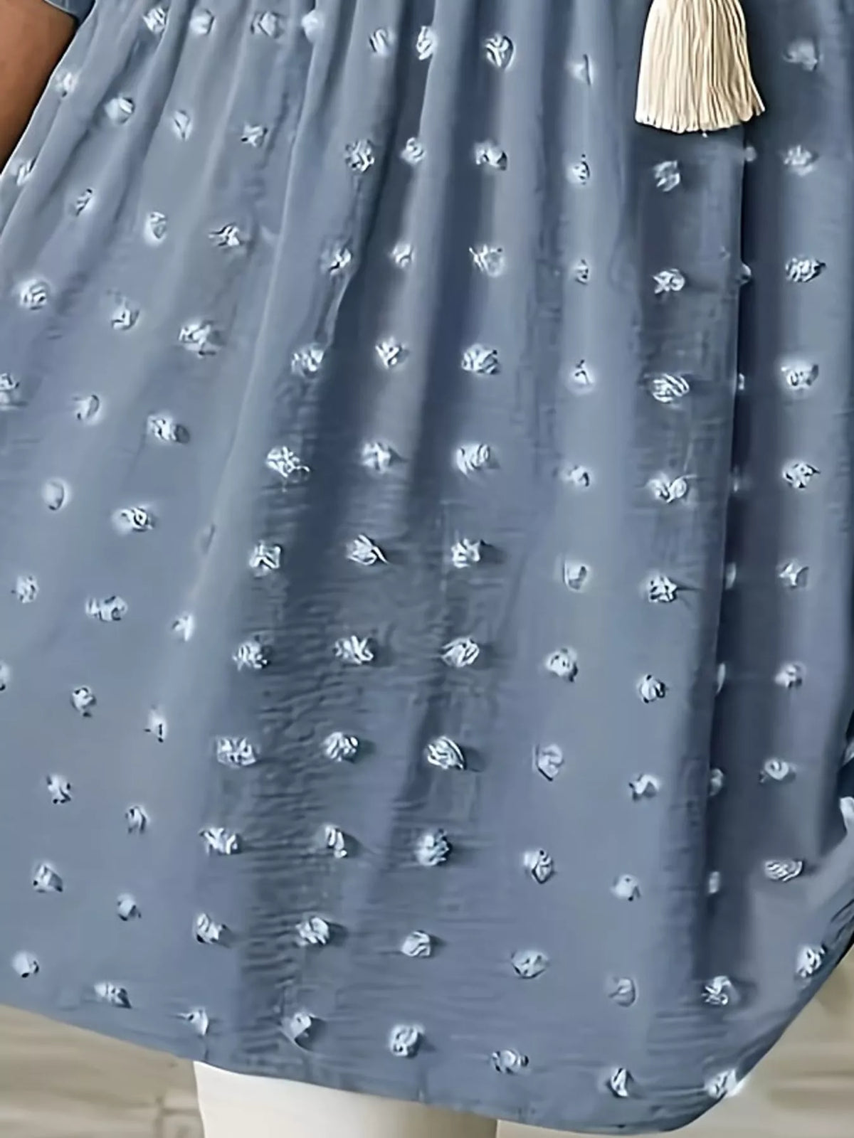 Swiss-dot blouse, dusty blue dot detail