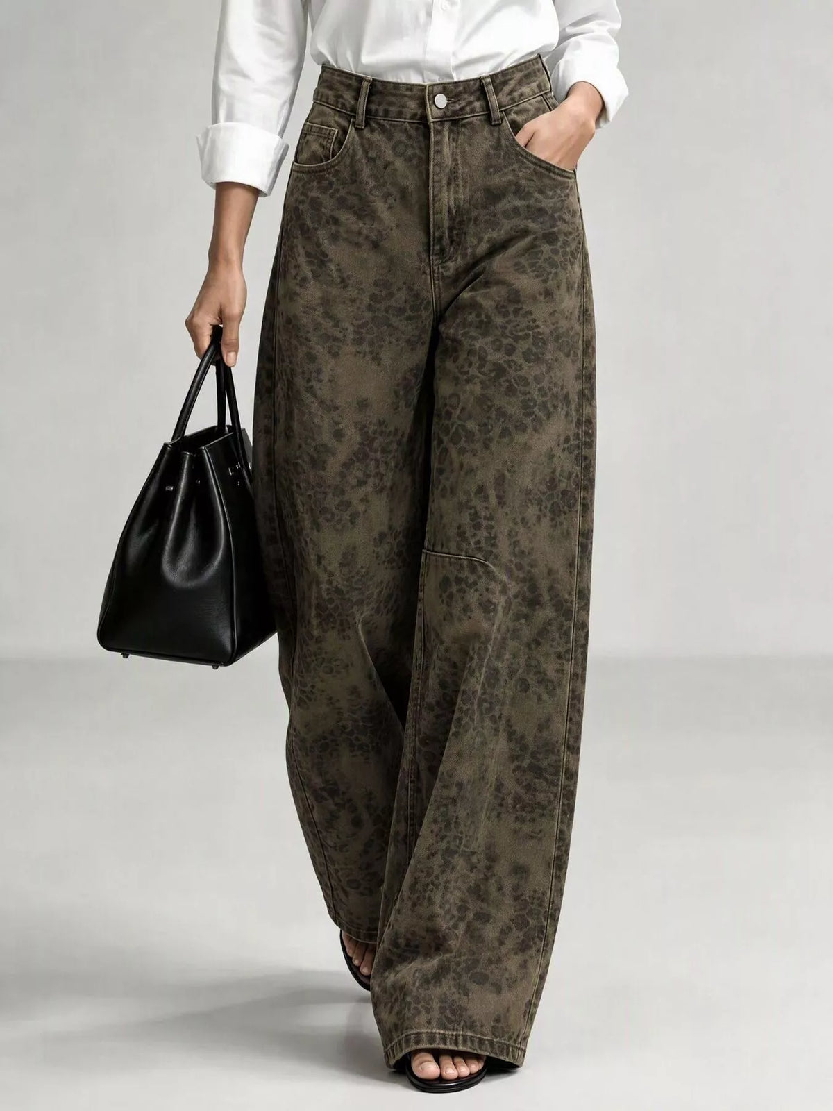 Washed High-Waist Wide-Leg Jeans, front view