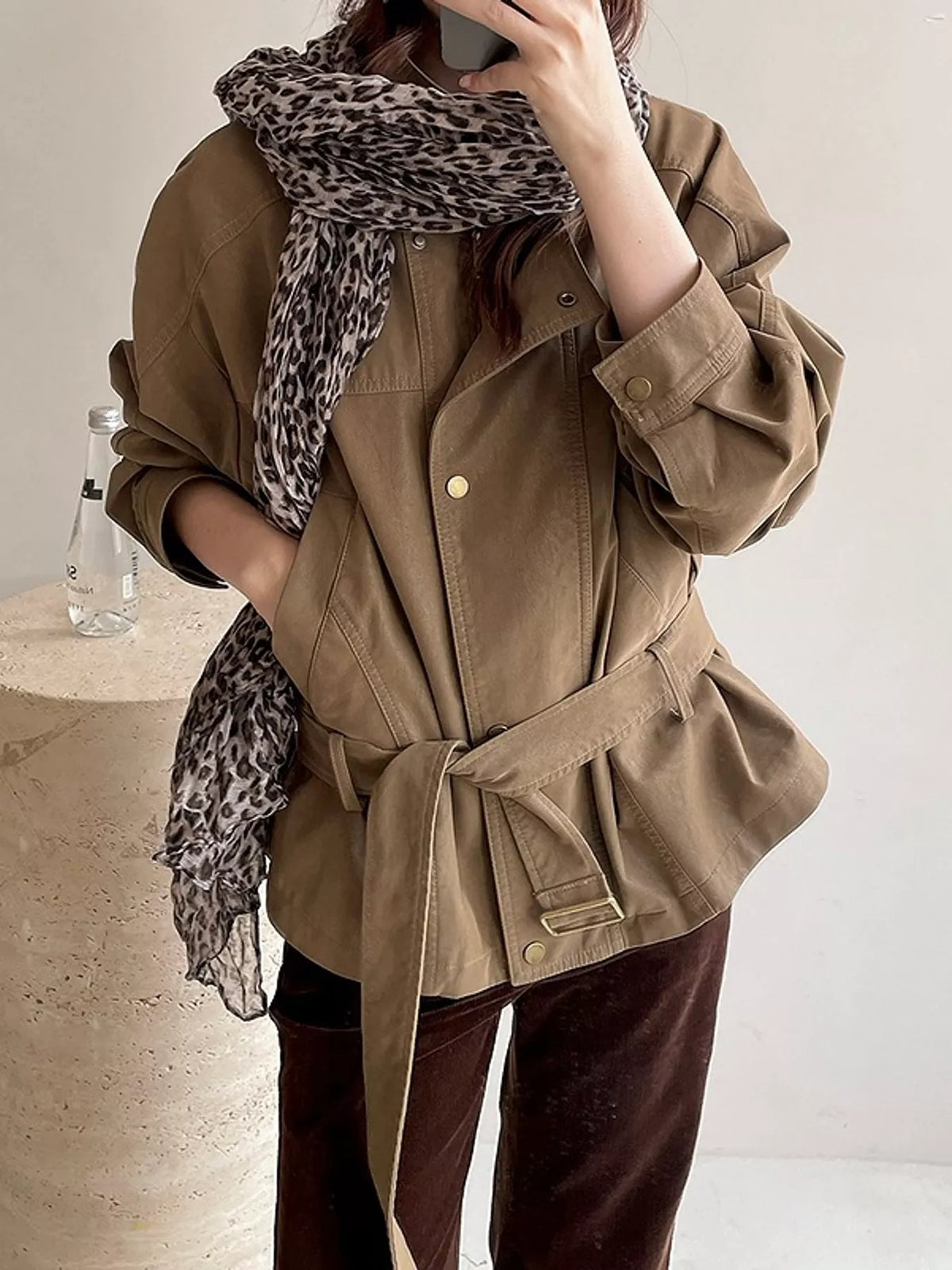 Khaki Color snap down long sleeve jacket