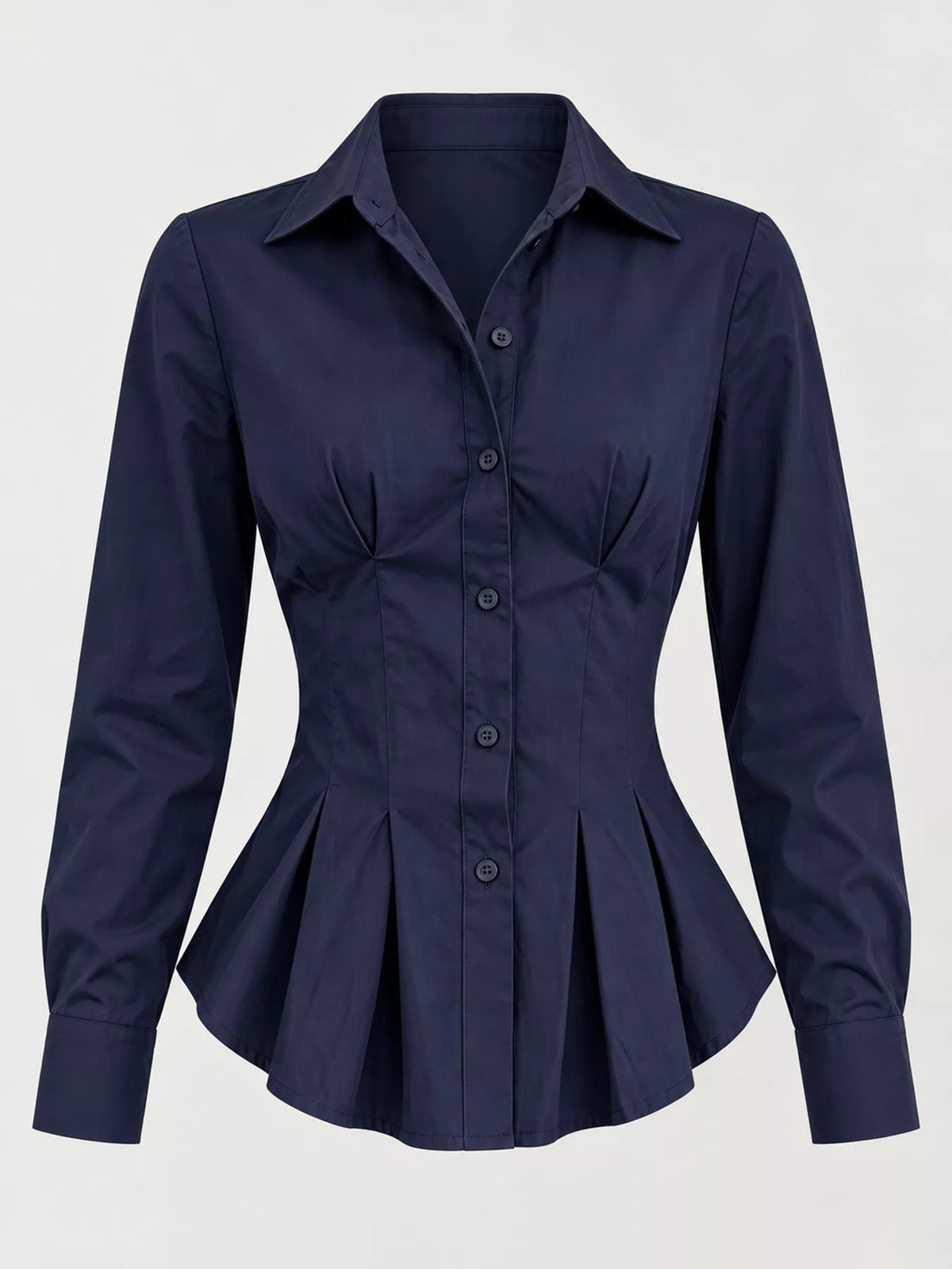 Button-Down Peplum Blouse with Fitted Waist, front view