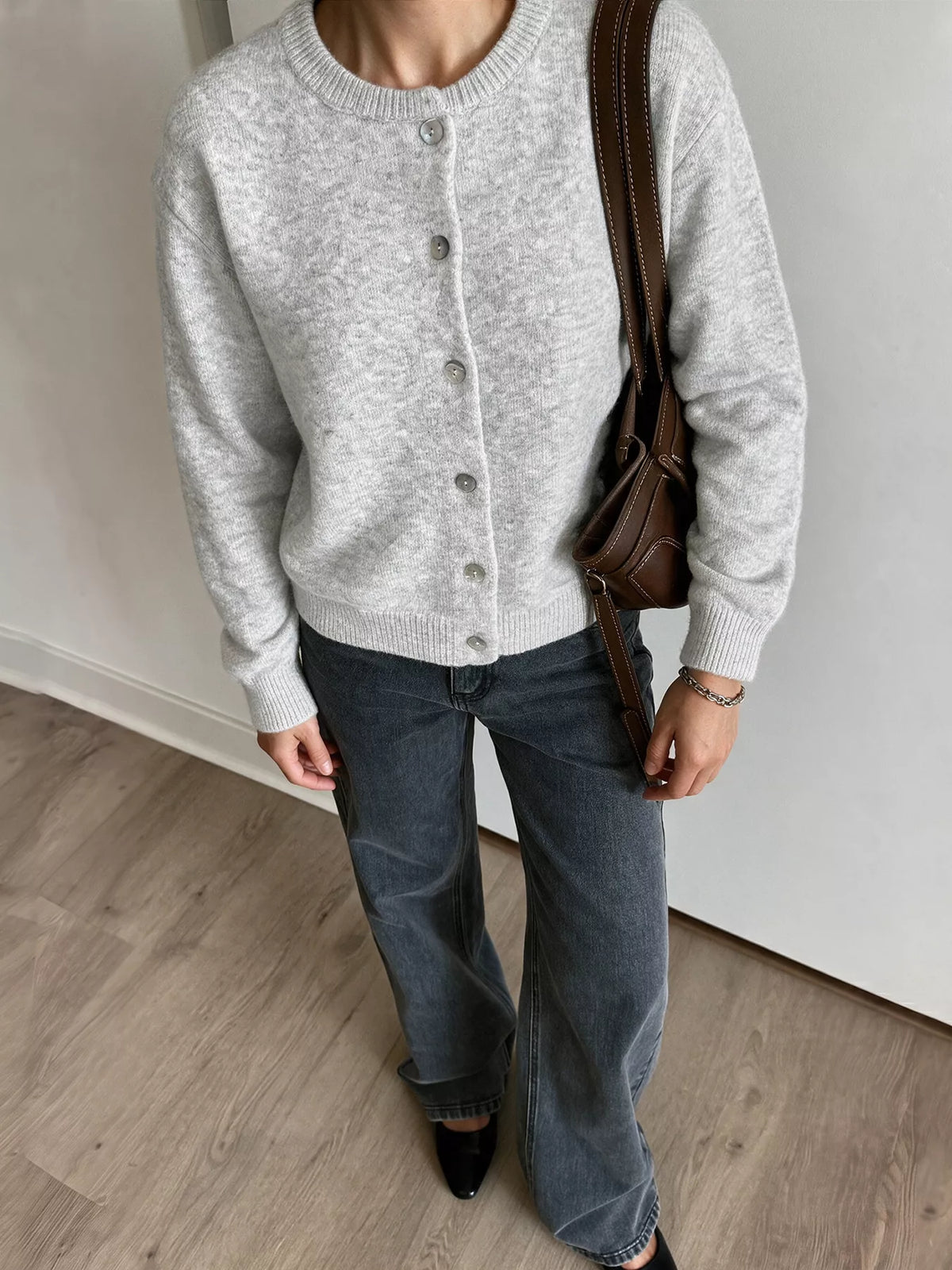 Trendsi Crew Neck Button-Down Cardigan -