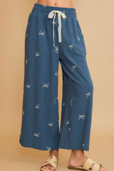 Trendsi Umgee Full Size Lace Drawstring Embroidered Bow Wide Leg Pants Plus Size - Pants