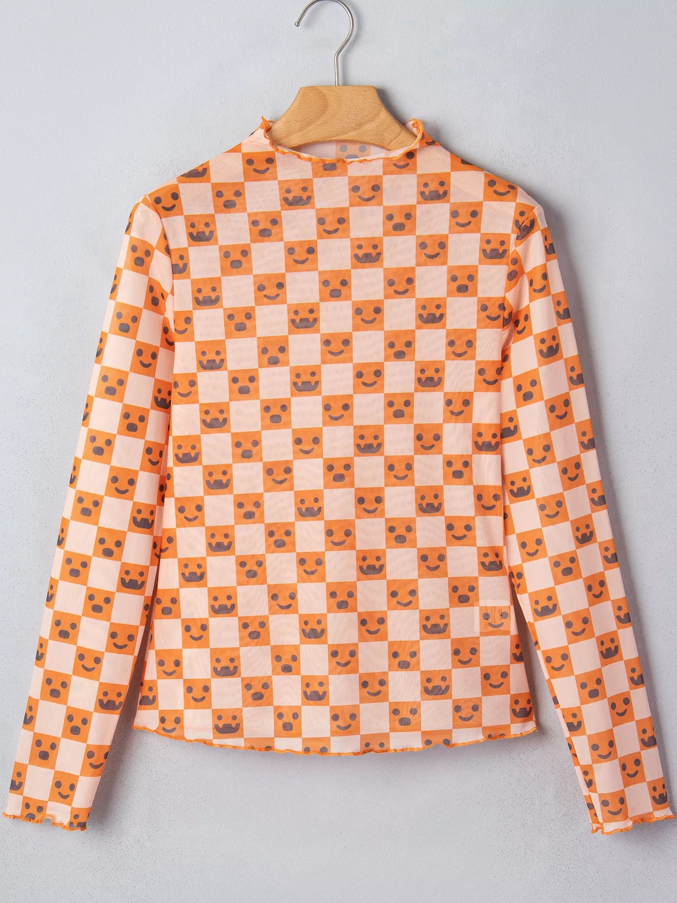 Trendsi Abstract Halloween Pattern Long Sleeve Mock Neck Blouse -