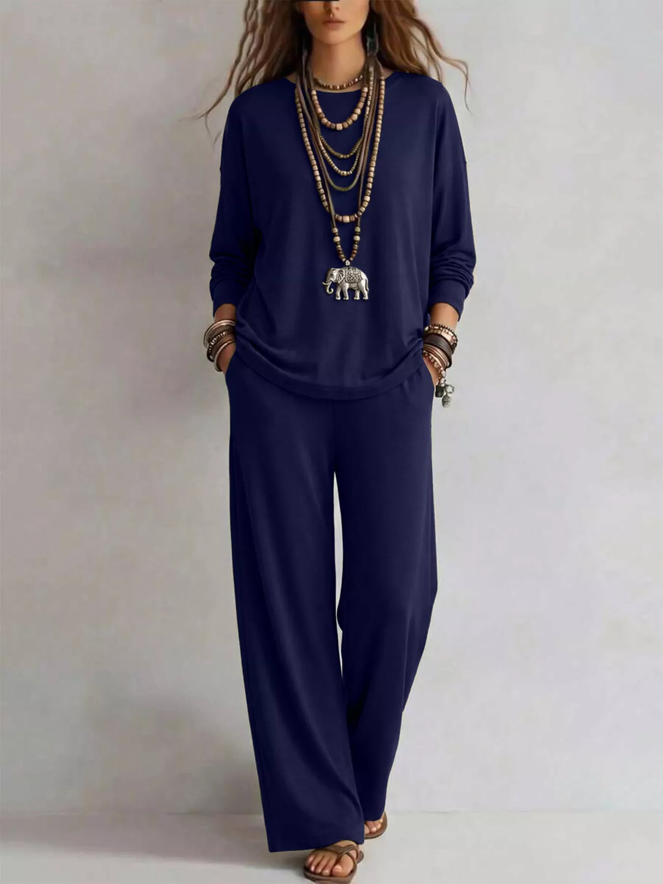 Trendsi Round Neck T-Shirt and Wide-Leg Pants Set -