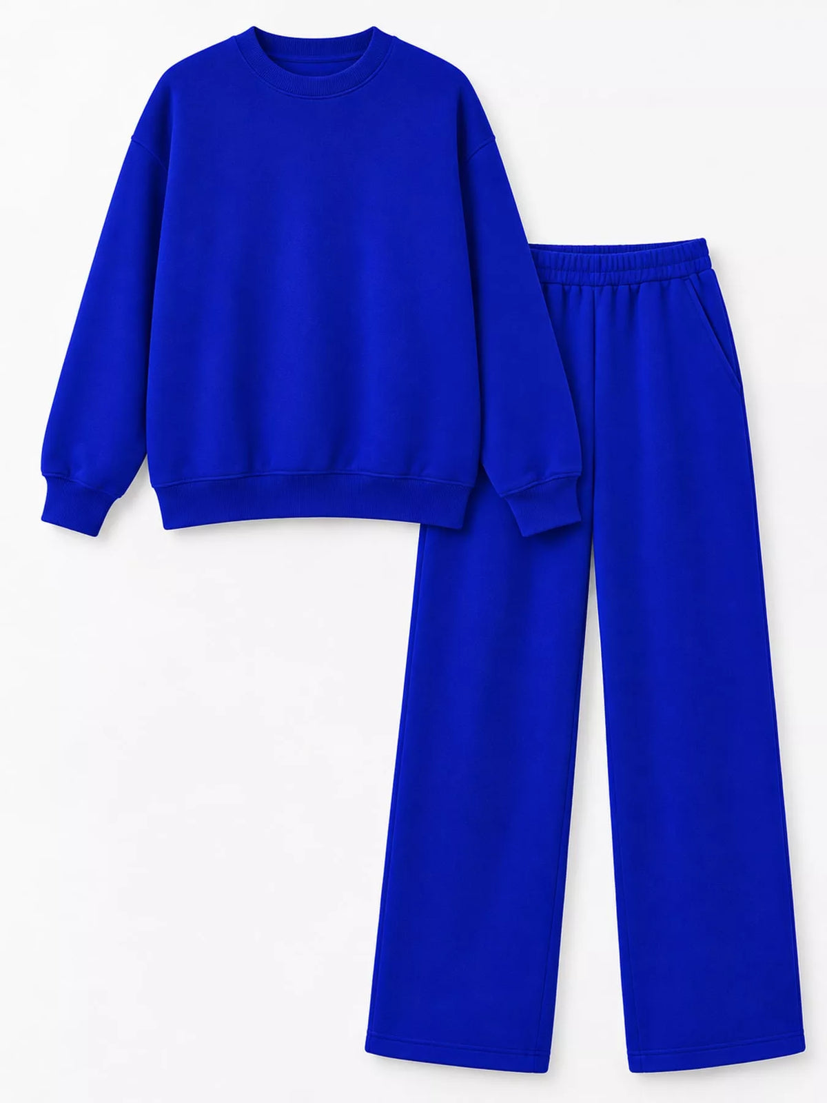 Crewneck Drop Shoulder Sweatshirt and Wide-Leg Pants Set — garment front