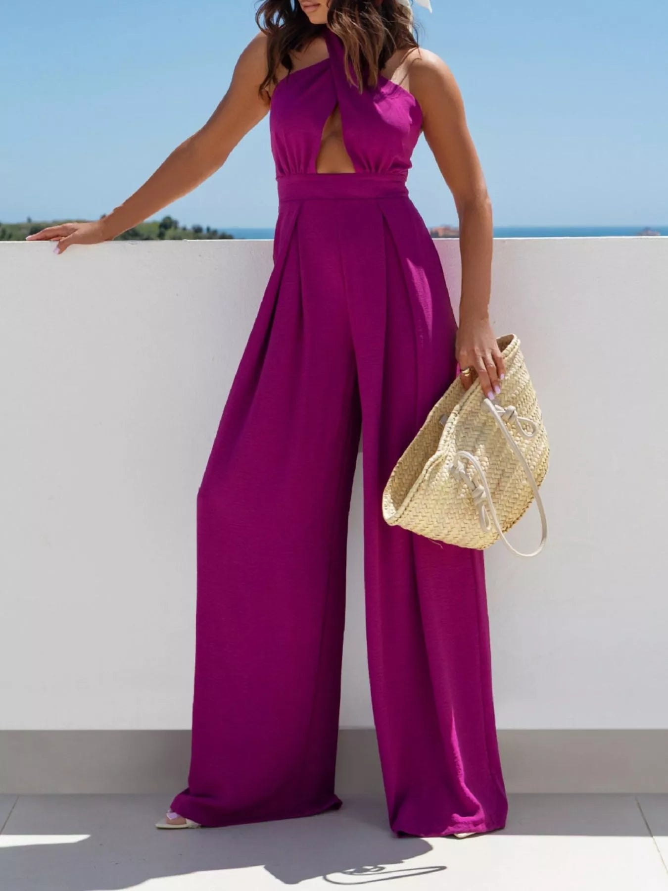 Trendsi Halter Neck Cut-Out Wide-Leg Jumpsuit -