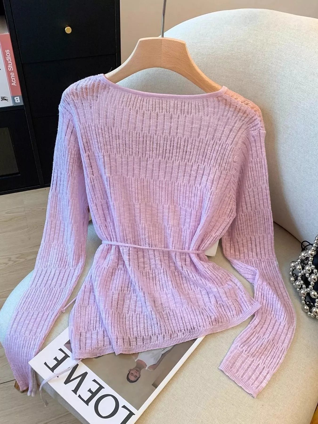 Trendsi Long Sleeve Knit Top with Tie Detail - Shirts