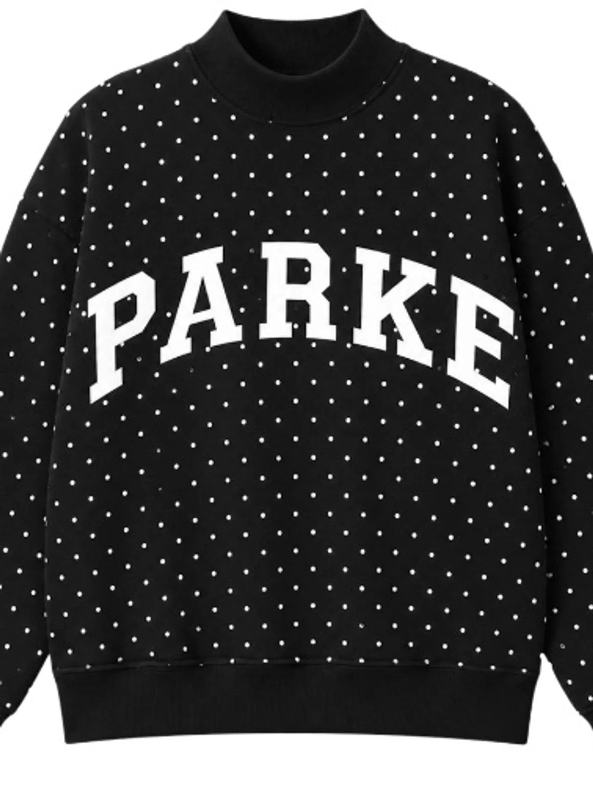 Black polka dot letter graphic sweatshirt, product view