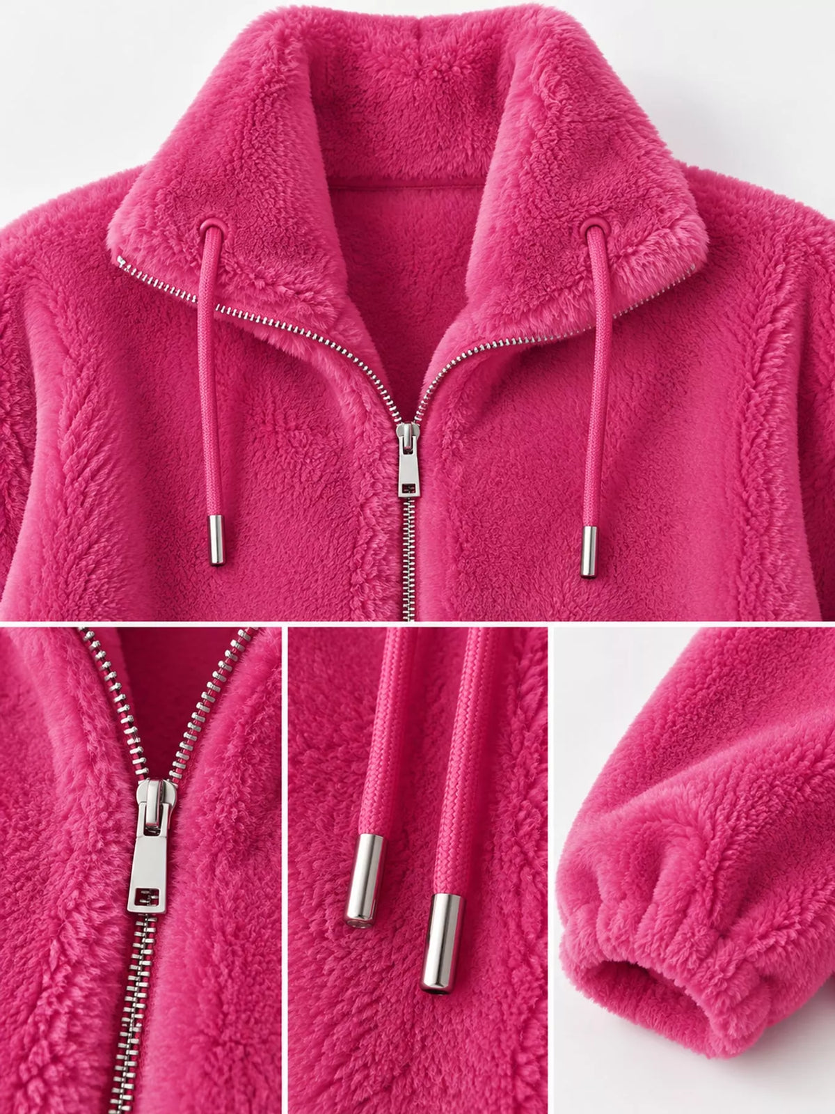 Faux-fur jacket, pink detail collage