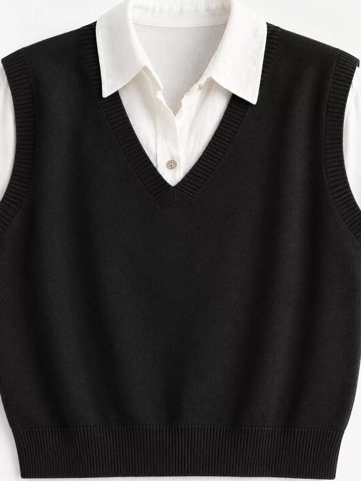 V-Neck Knit Sweater Vest — garment construction details