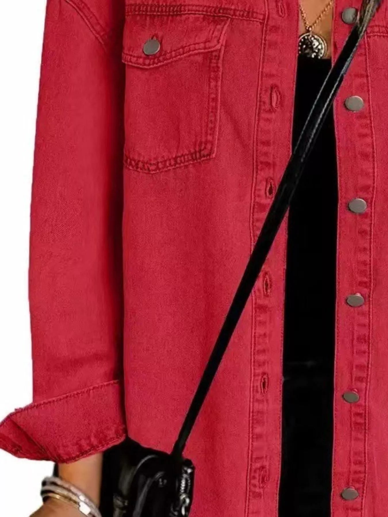 Trendsi Frayed Hem Button Up Denim Jacket -