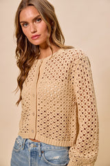 Trendsi SO ME Open Knitted Button Down Cardigan Sweater Top -