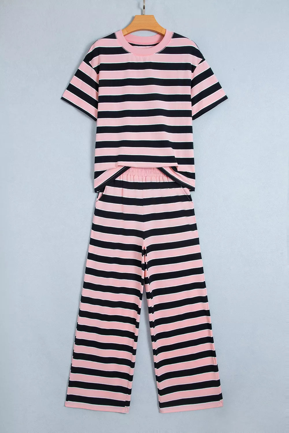 Pink Stripe stripe loose tee and pants two piece set