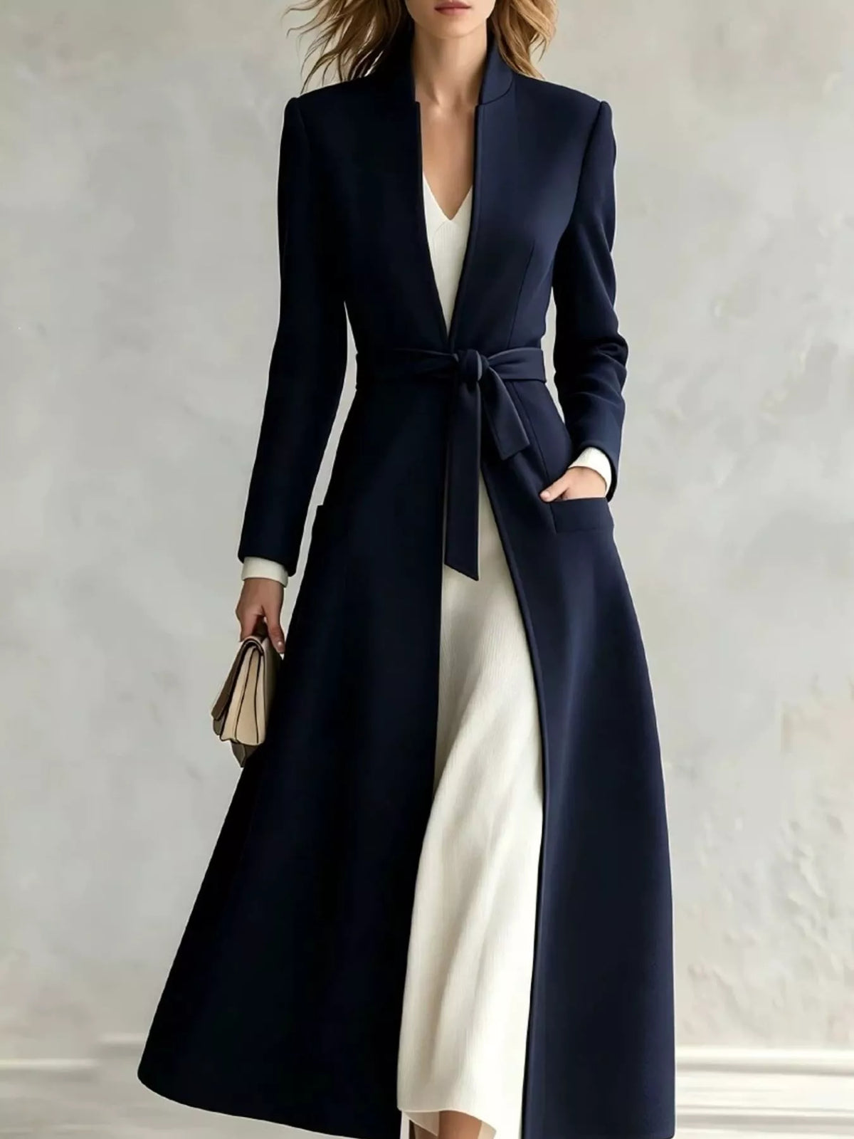 Longline Belted Trench Coat — front view