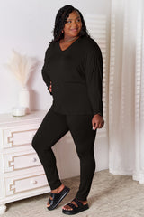 Trendsi Basic Bae Full Size V-Neck Soft Rayon Long Sleeve Top and Pants Lounge Set -