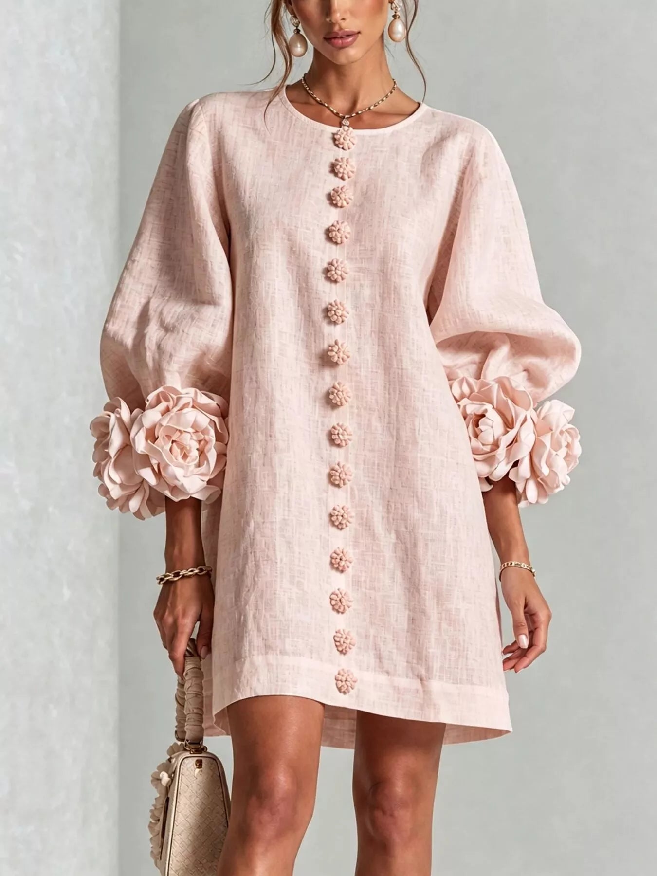 Trendsi 3D Floral 3/4 Sleeve Mini Dress -