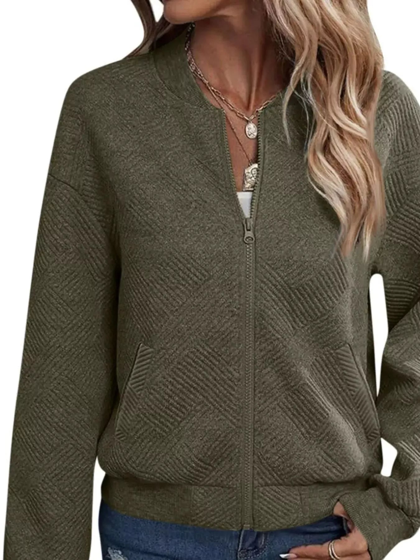 Trendsi Textured Knit Zip-Up Jacket -