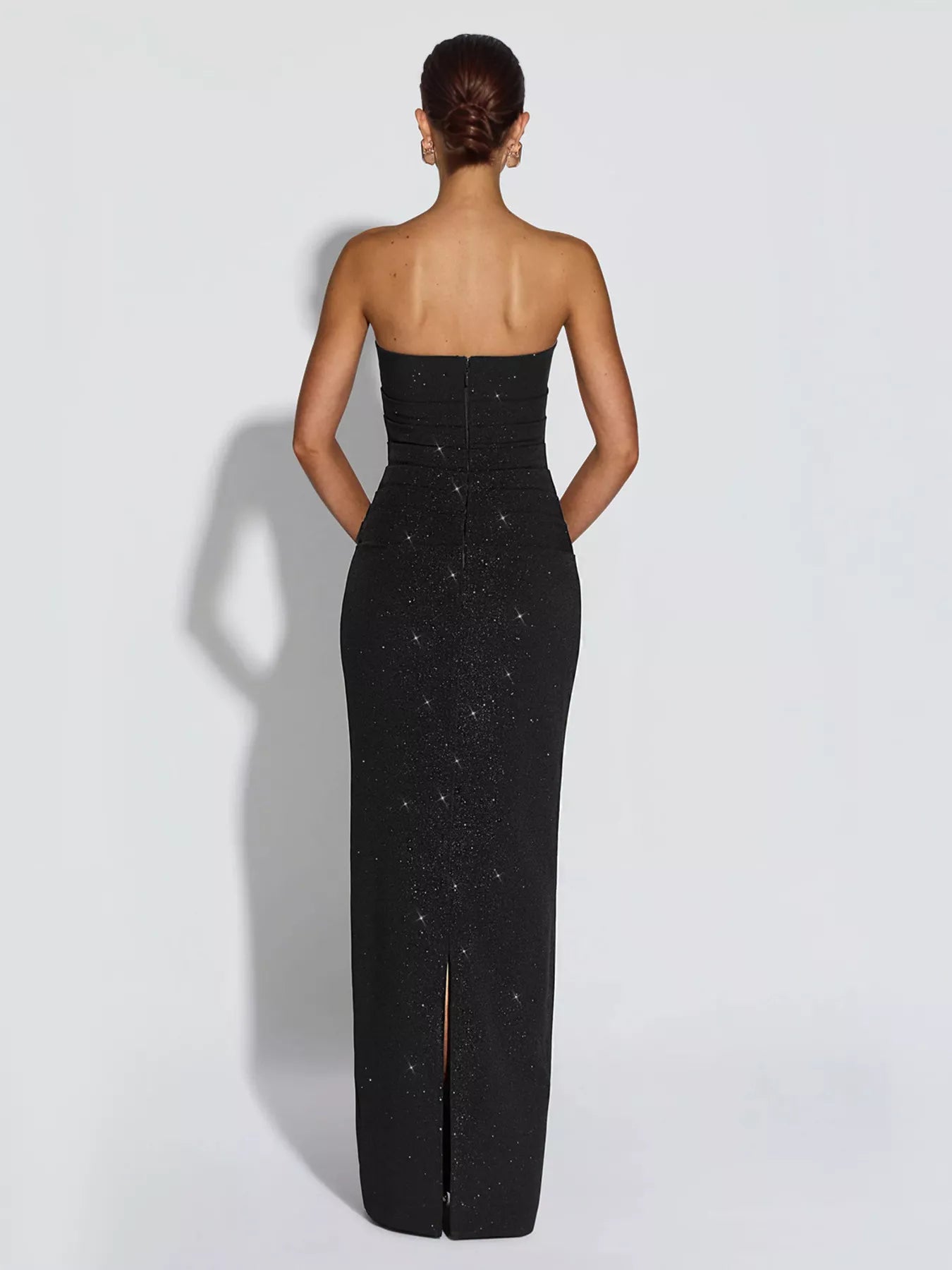 Trendsi Slit Glitter Tube Maxi Dress with Scarf -
