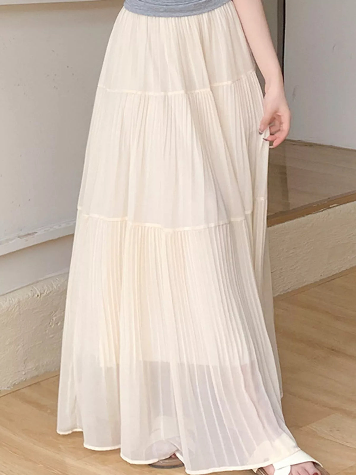 High-Waisted Tiered Pleated Maxi Skirt, front view