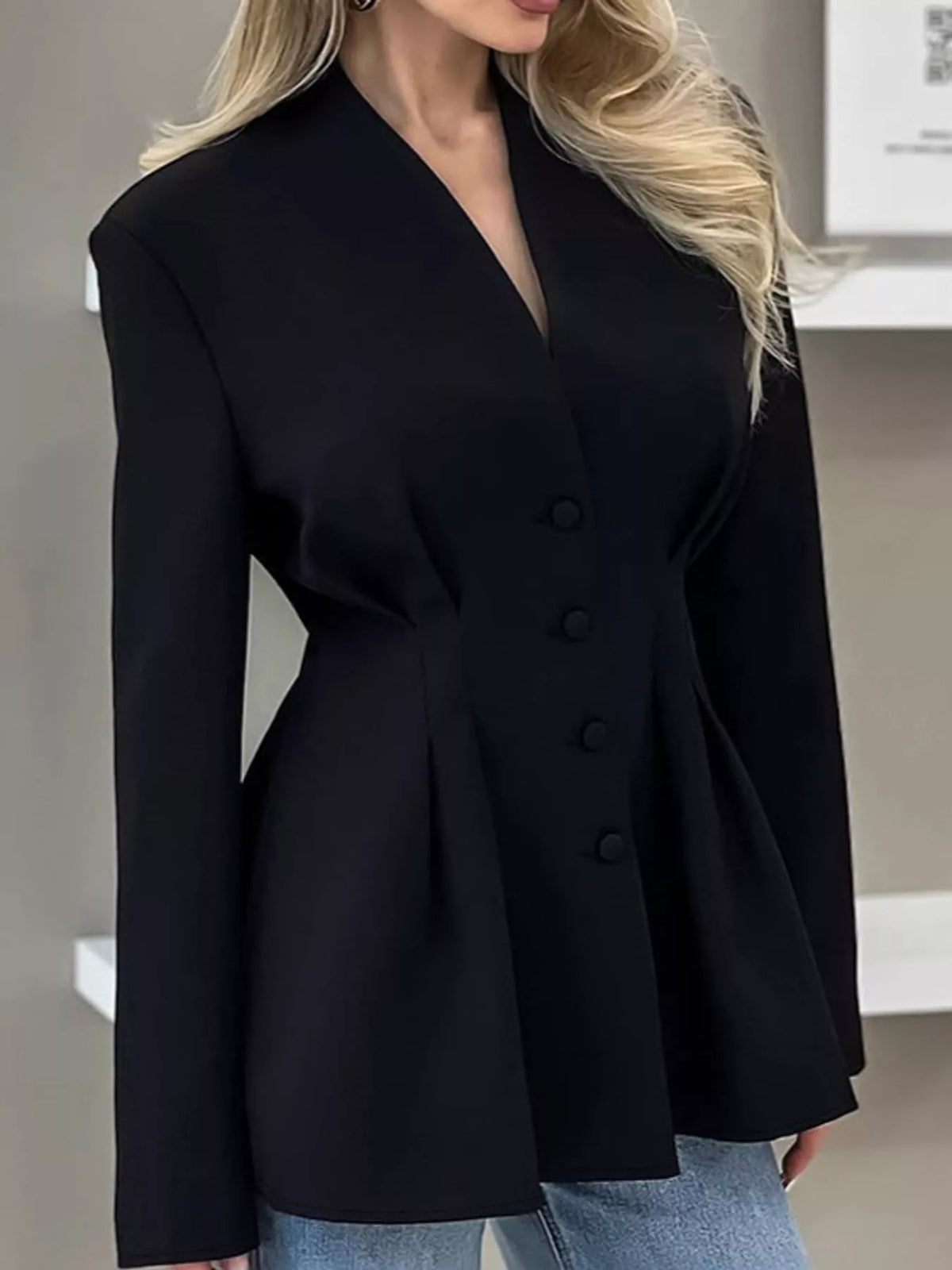 Peplum blazer, black angled front