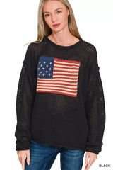 Trendsi Zenana American Flag Crew Neck Sweater -