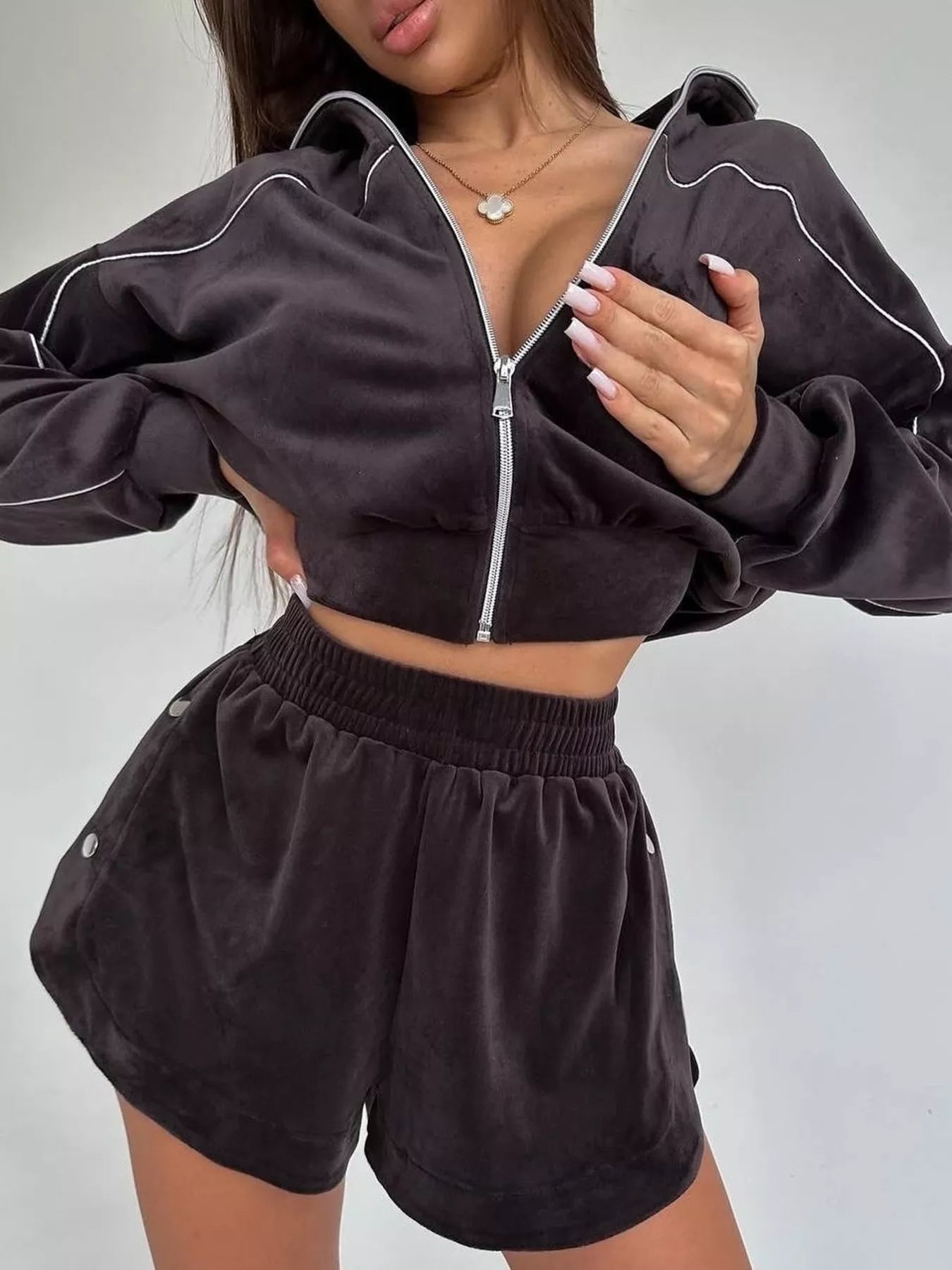 Trendsi Zip-Up Outerwear and Shorts Set -