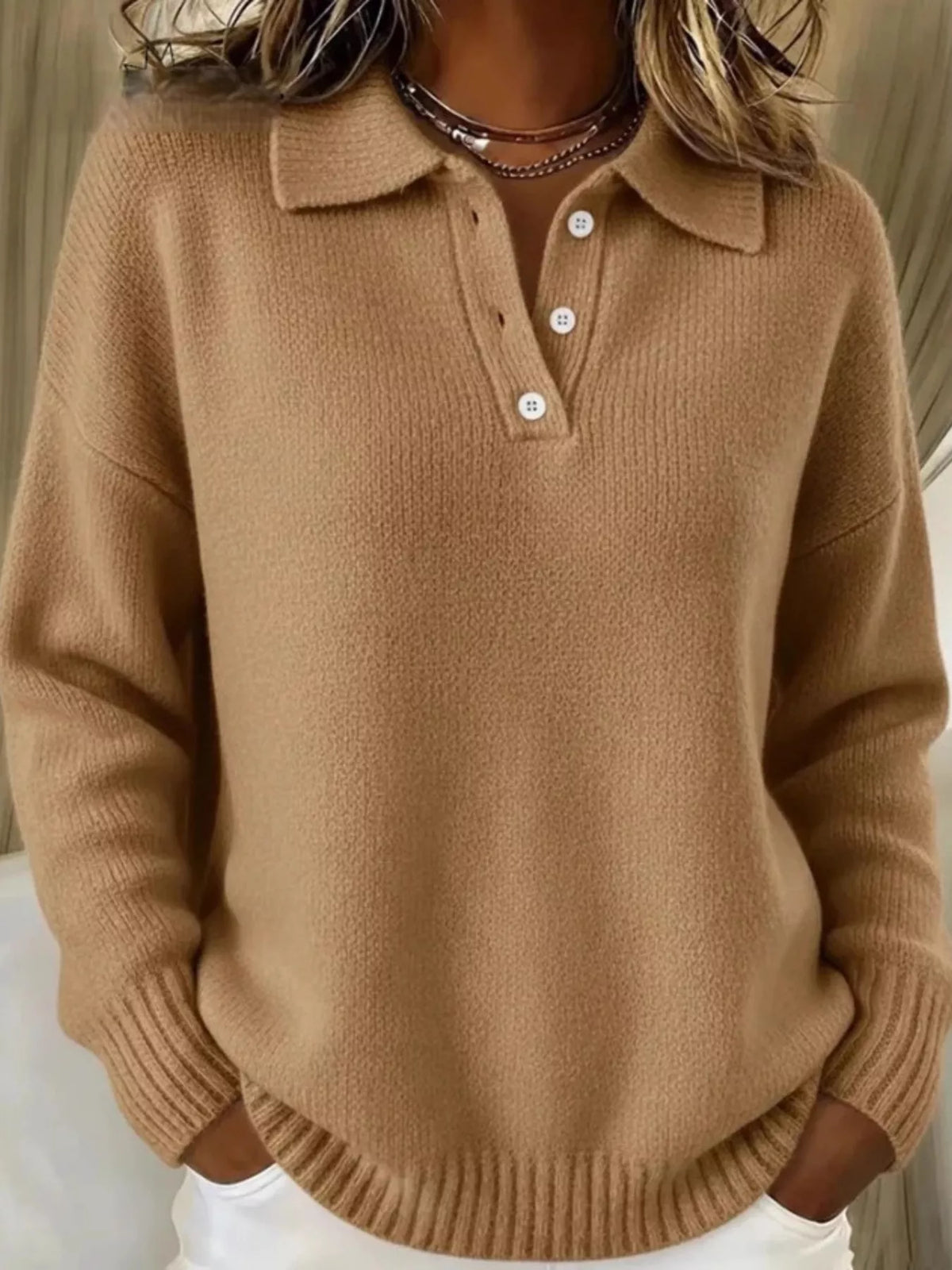 Trendsi Full Size Button Detail Dropped Shoulder Sweater Plus Size -