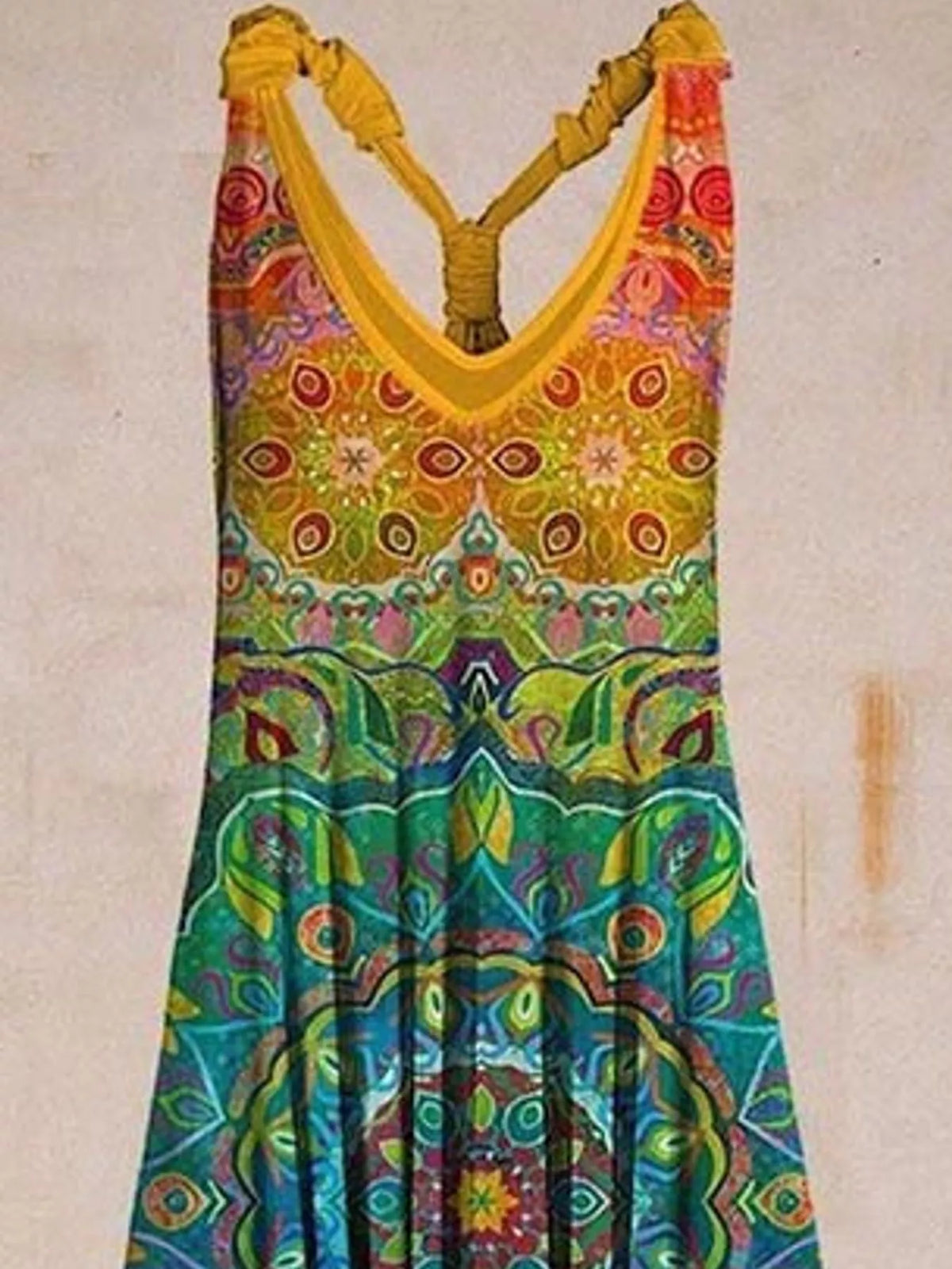 Rainbow paisley-print V-neck sleeveless jumpsuit, neckline and strap detail