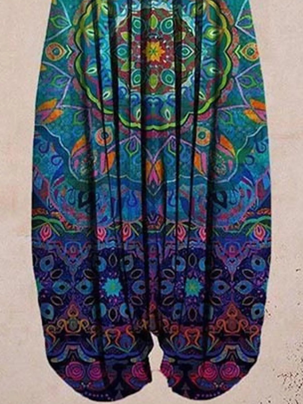 Rainbow paisley-print V-neck sleeveless jumpsuit, leg and print detail