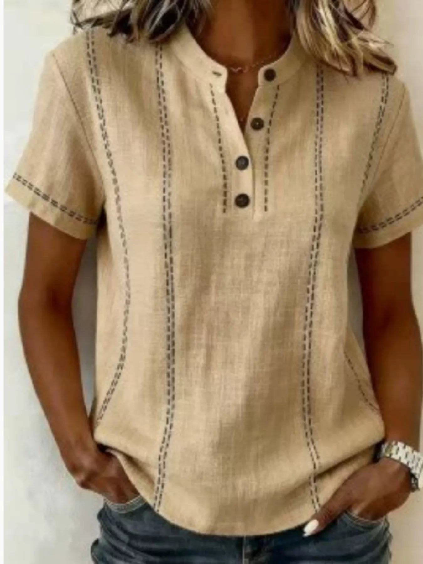 Trendsi Full Size Button Detail Short Sleeve Blouse Plus Size -