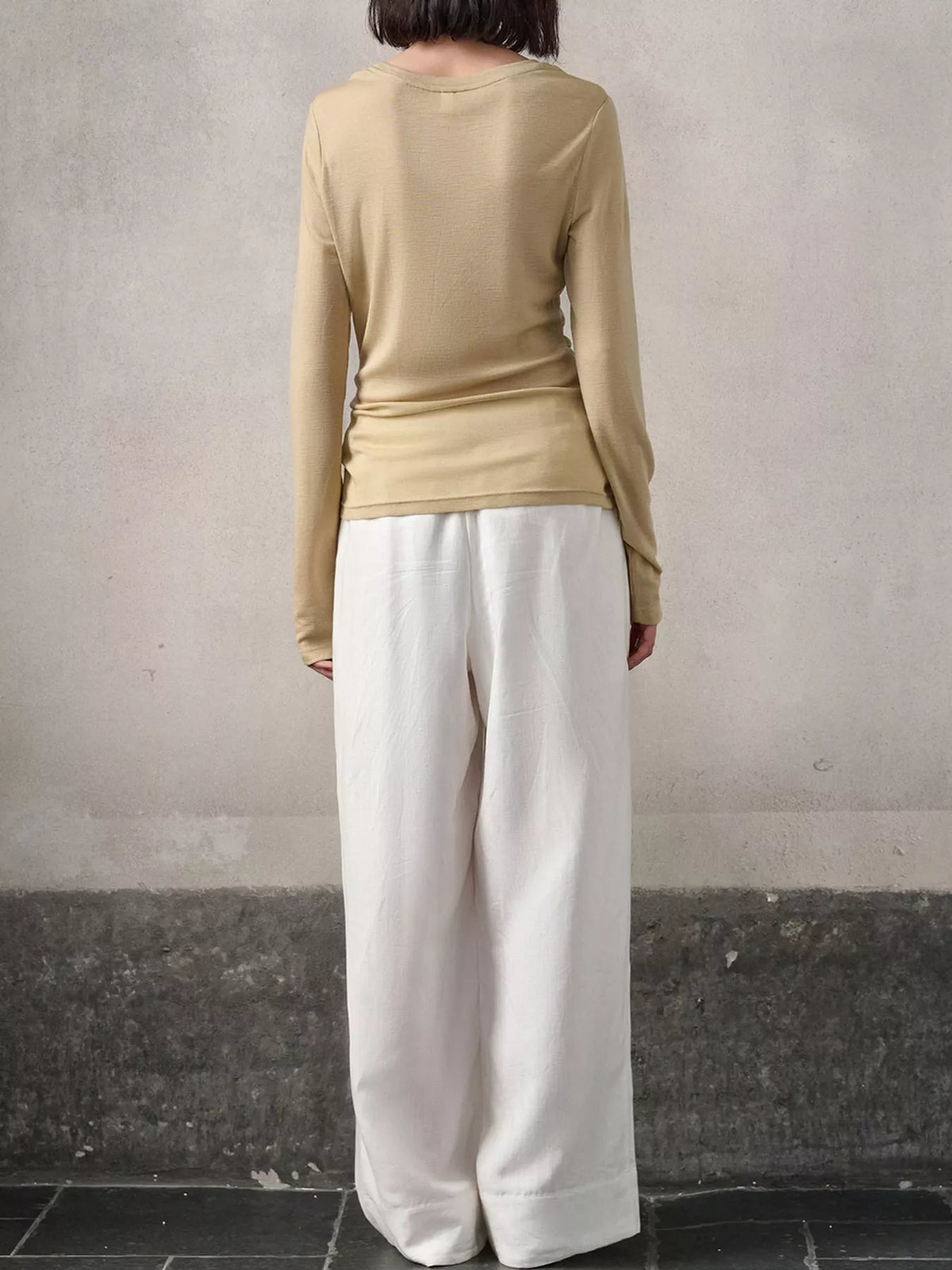 Round neck long sleeve t-shirt, back view