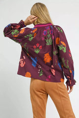 Trendsi Umgee Floral Print Flounce Sleeve Blouse -