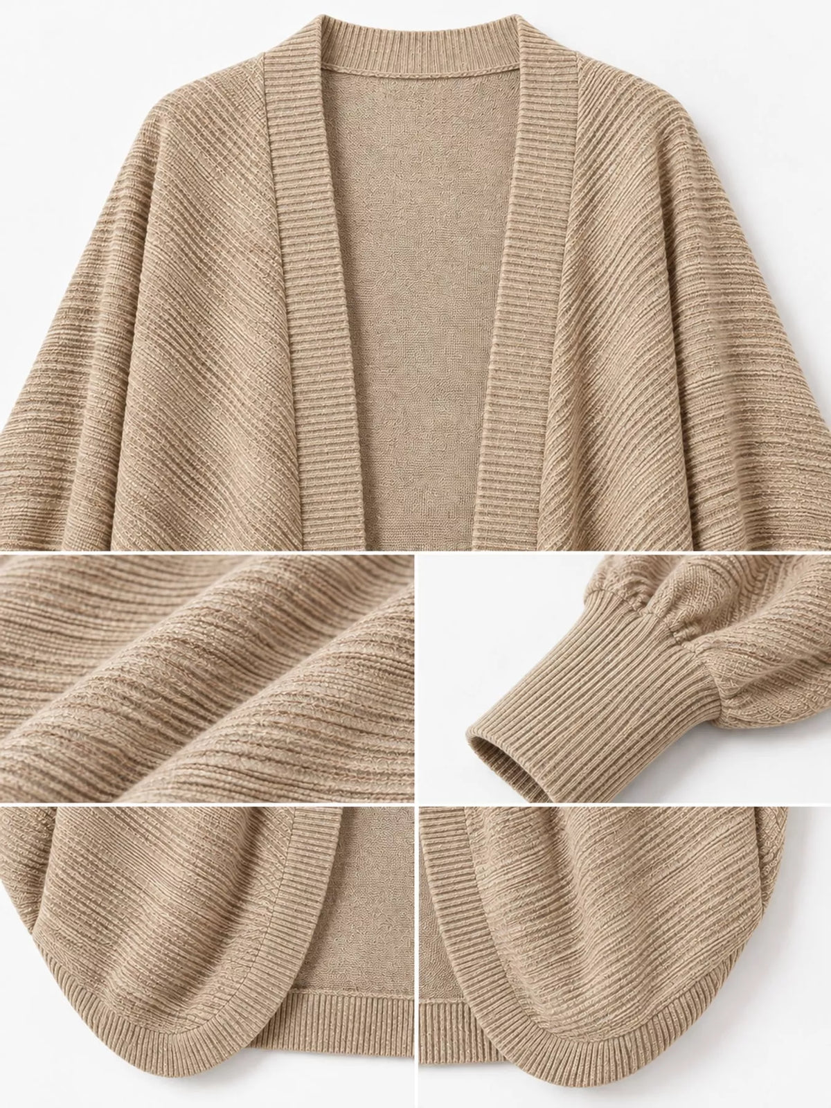 Apricot open-front batwing sleeve cardigan, detail view
