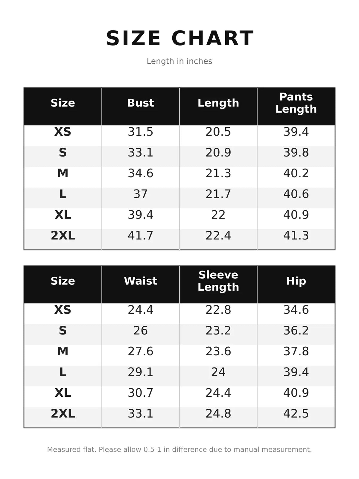 Long Sleeve Top and Wide-Leg Drawstring Pants Set — size and measurement chart