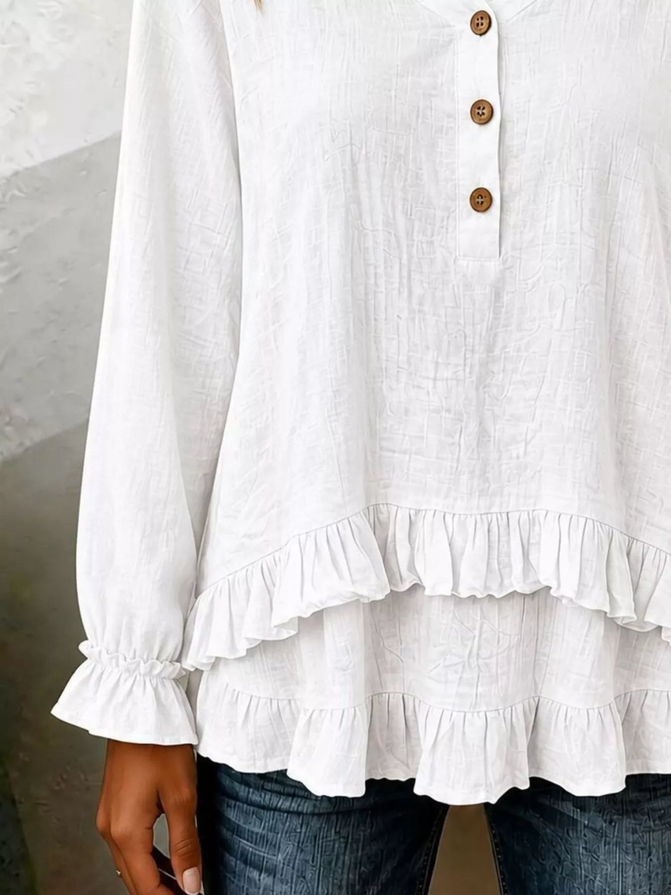 Trendsi Ruffled Hem Long Sleeve Blouse -