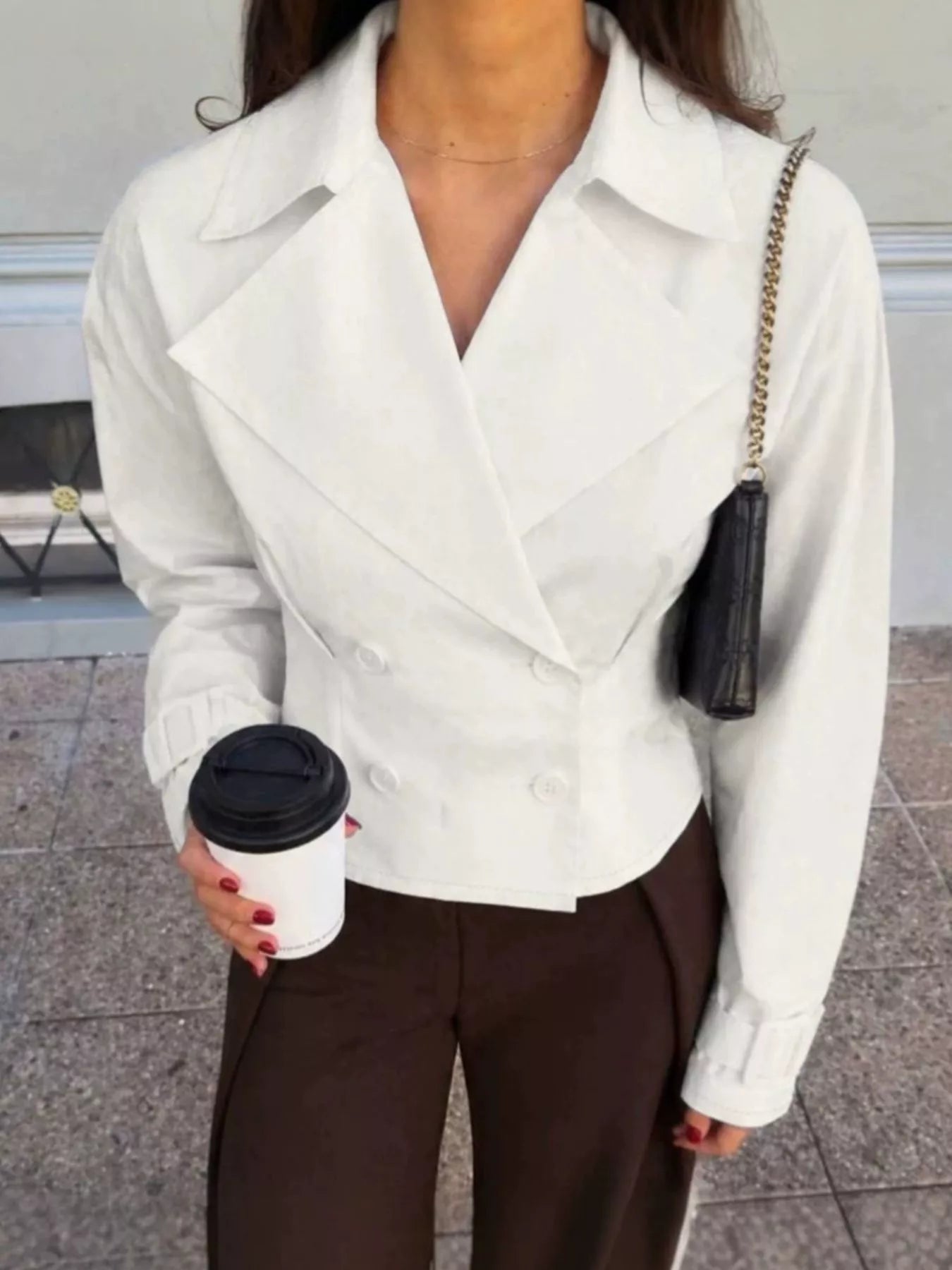 Trendsi Cropped Double-Breasted Blazer -