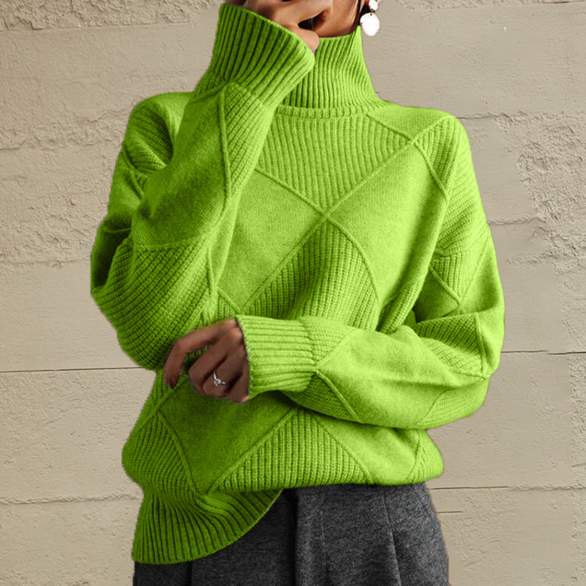 Trendsi Geometric Turtleneck Long Sleeve Sweater -