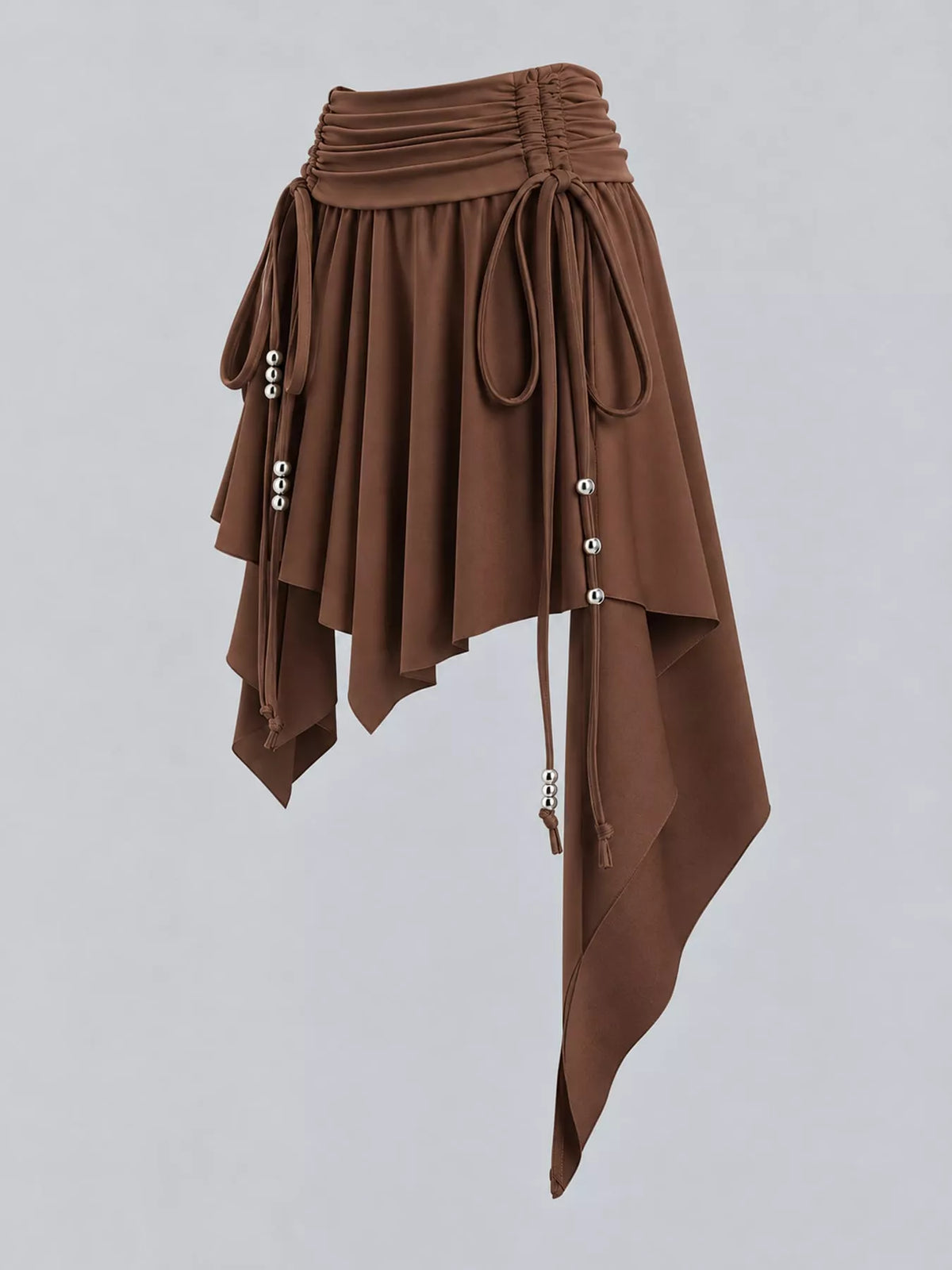 Ruched Asymmetrical Drawstring Mini Skirt in brown