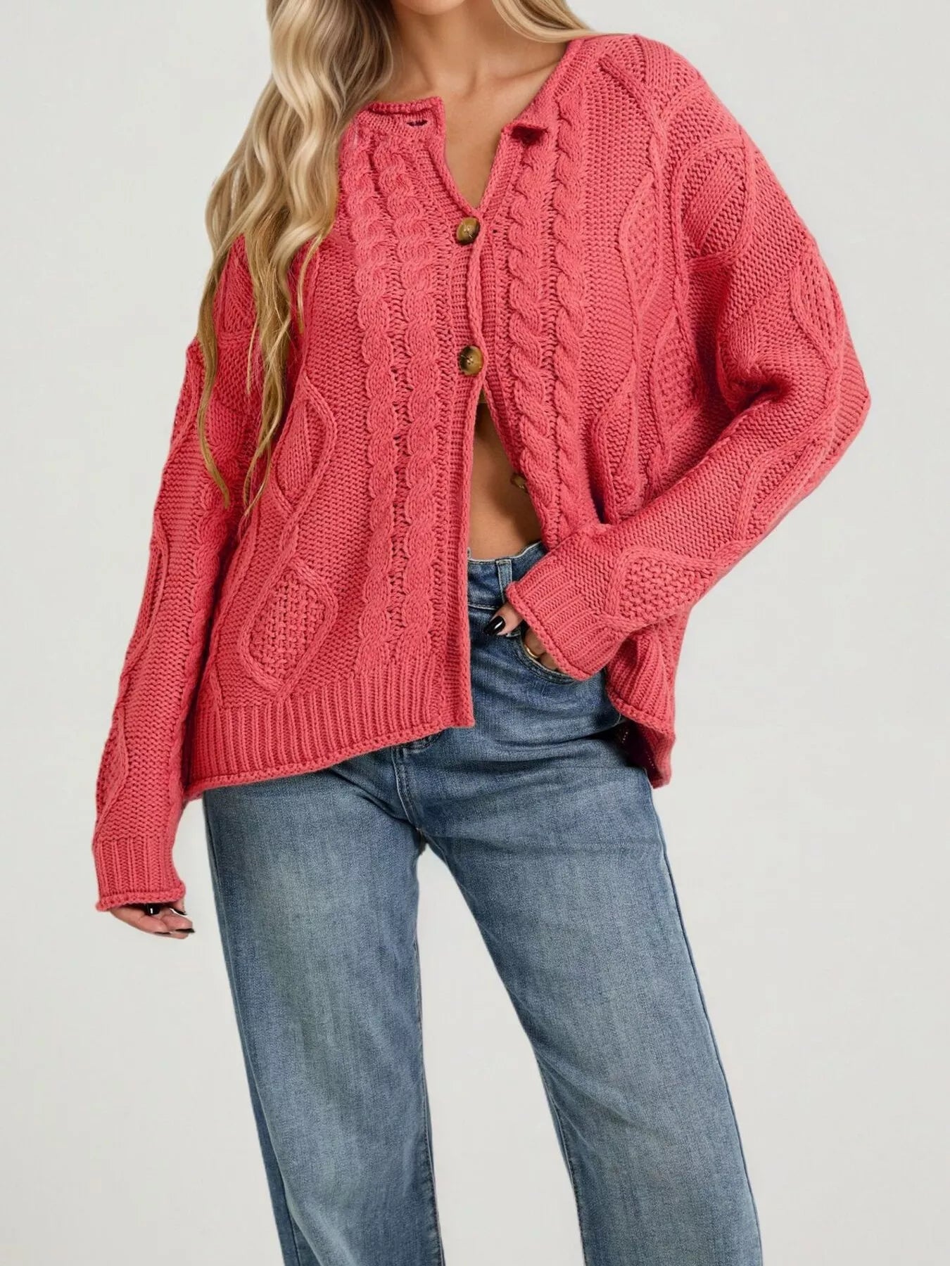 Trendsi Cable-Knit Button-Down Cardigan -