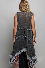 Trendsi POL Vintage Wash Ruffled Crochet Vest Cardigan -