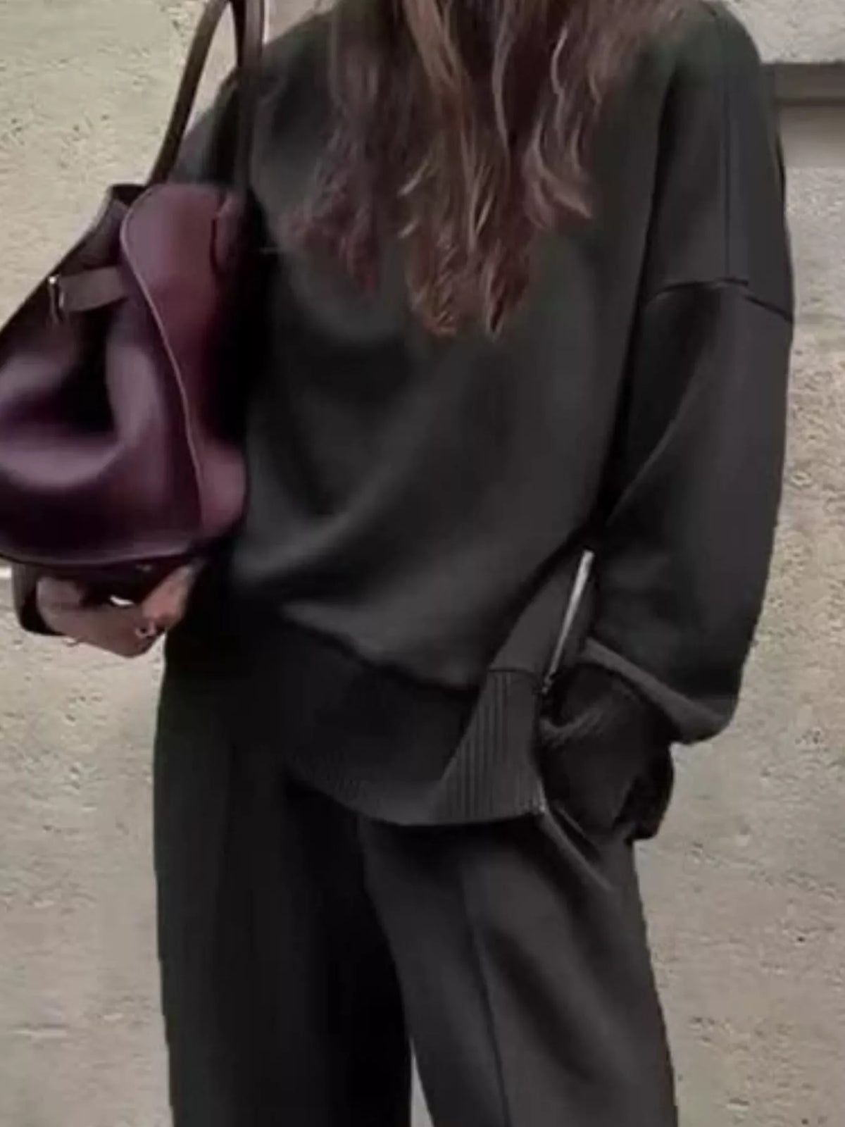Trendsi Turtleneck Dropped Shoulder Top and Pants Set -
