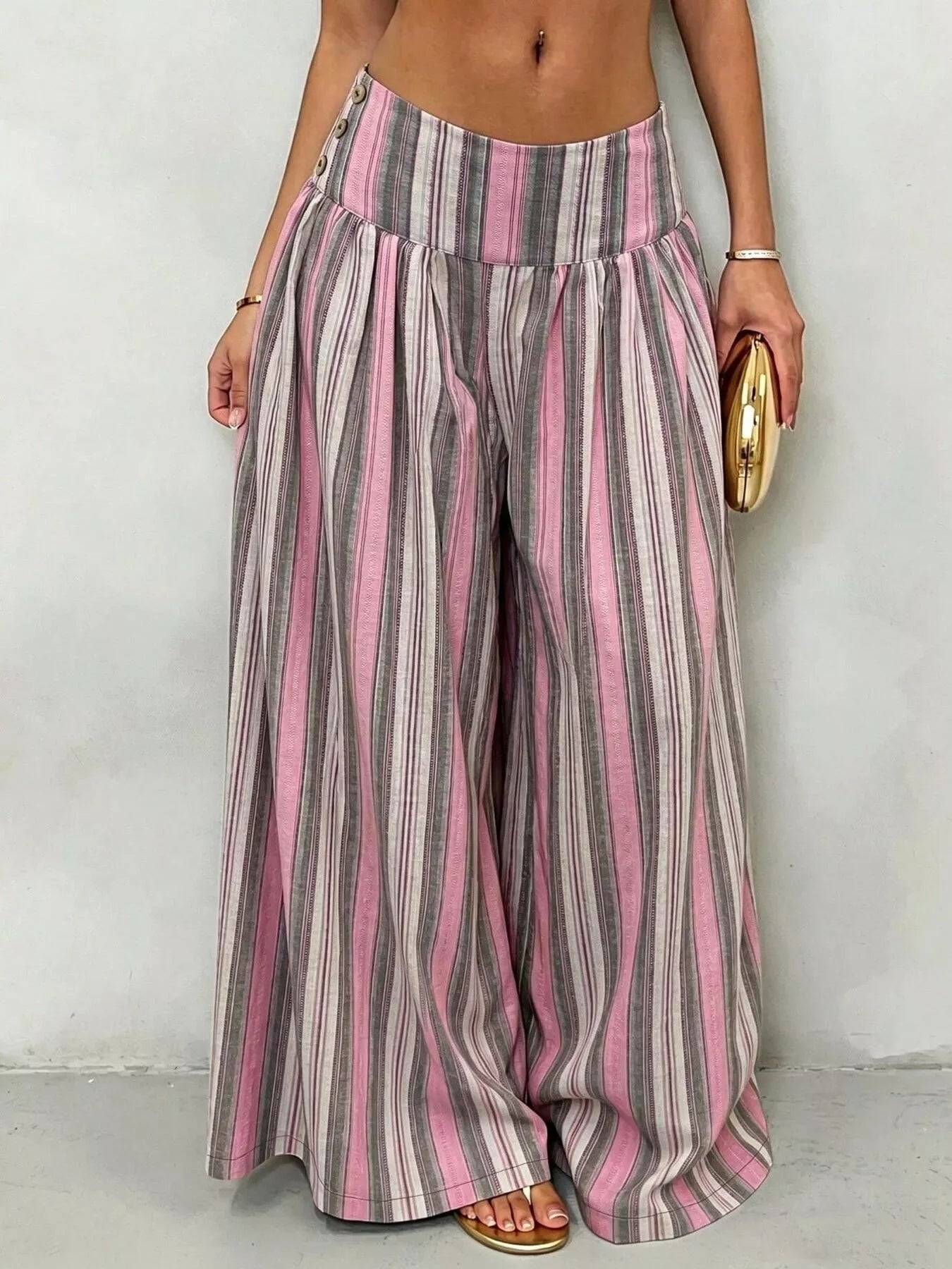 Trendsi High-Waisted Striped Wide-Leg Casual Pants -