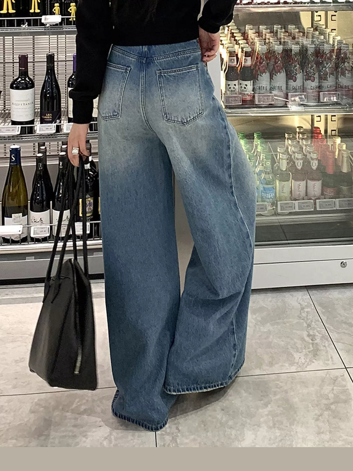 High-Waisted Vintage Wash Wide-Leg Jeans — back view