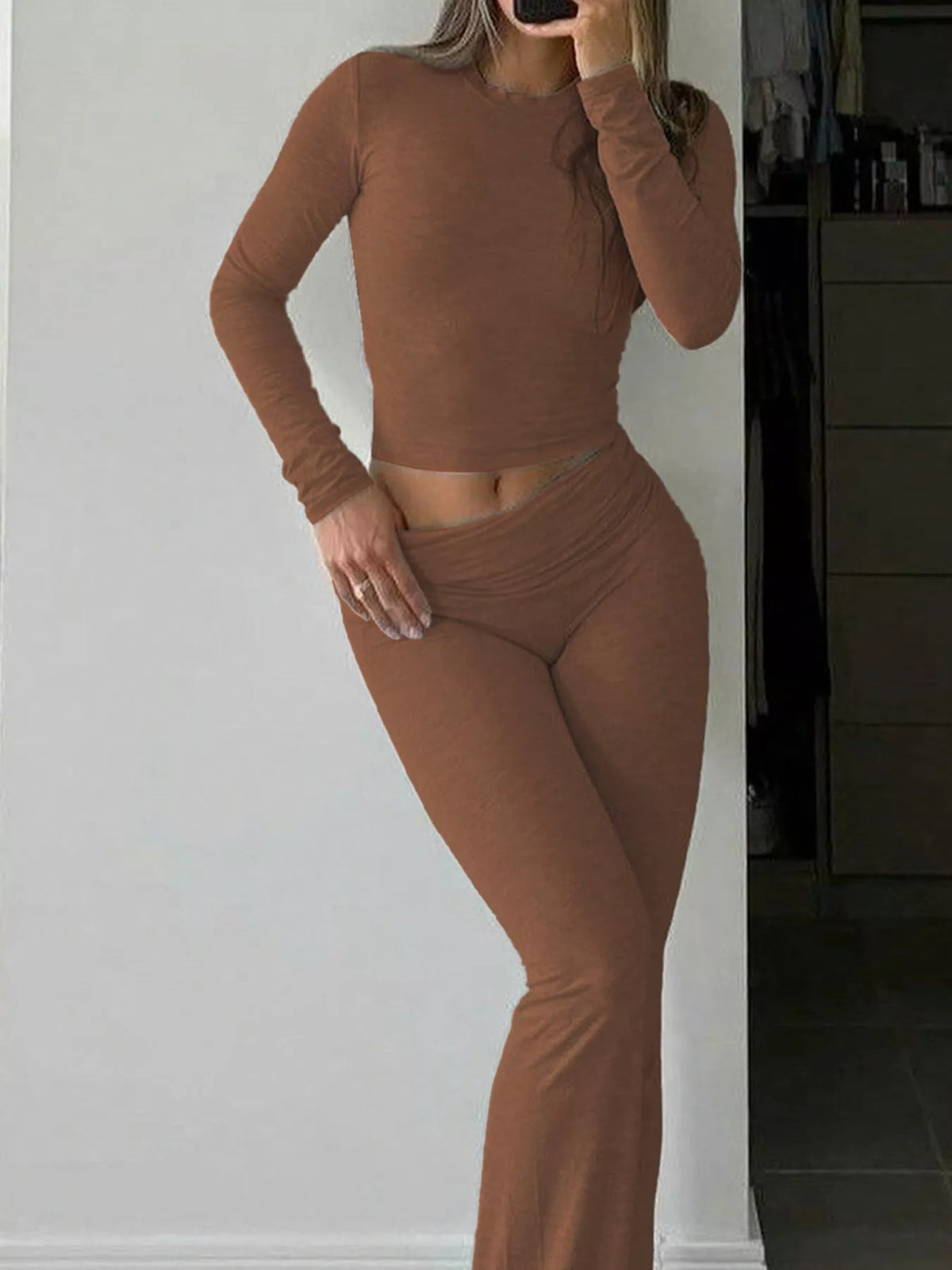 Coffee top and pants set