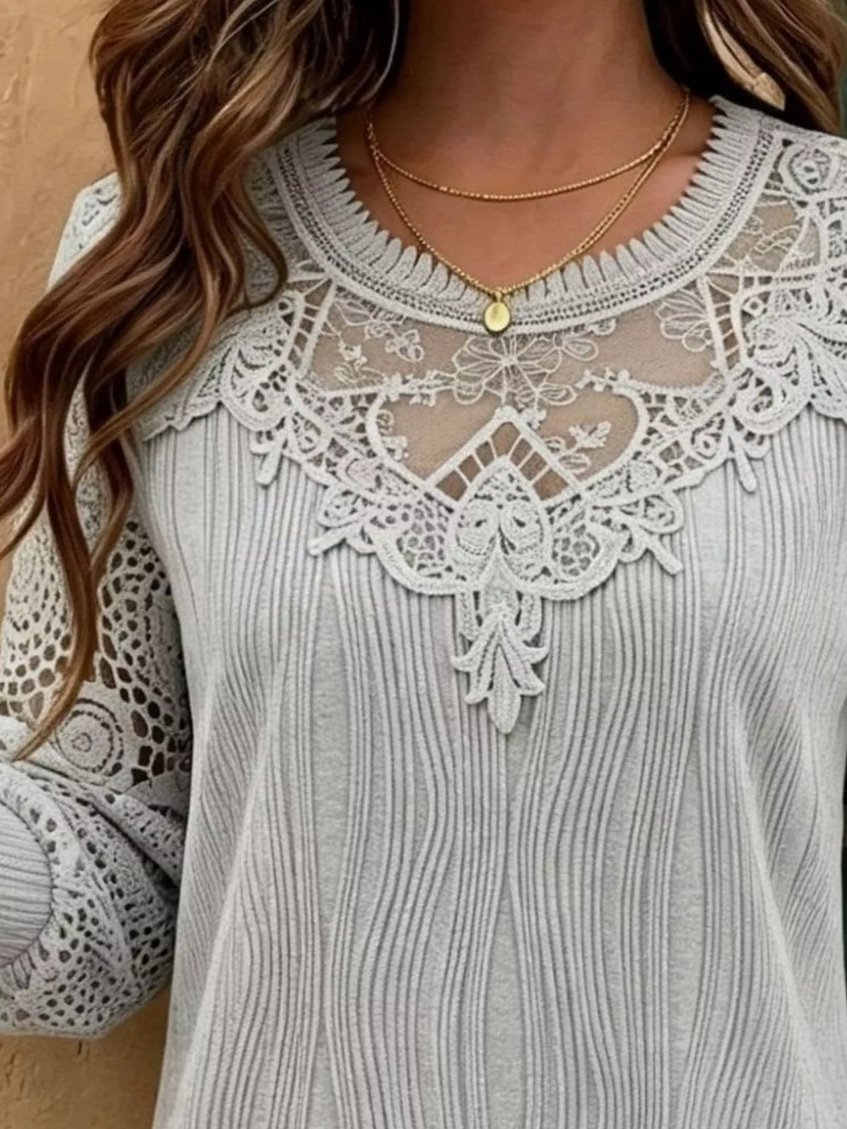 Lace patchwork long sleeve blouse