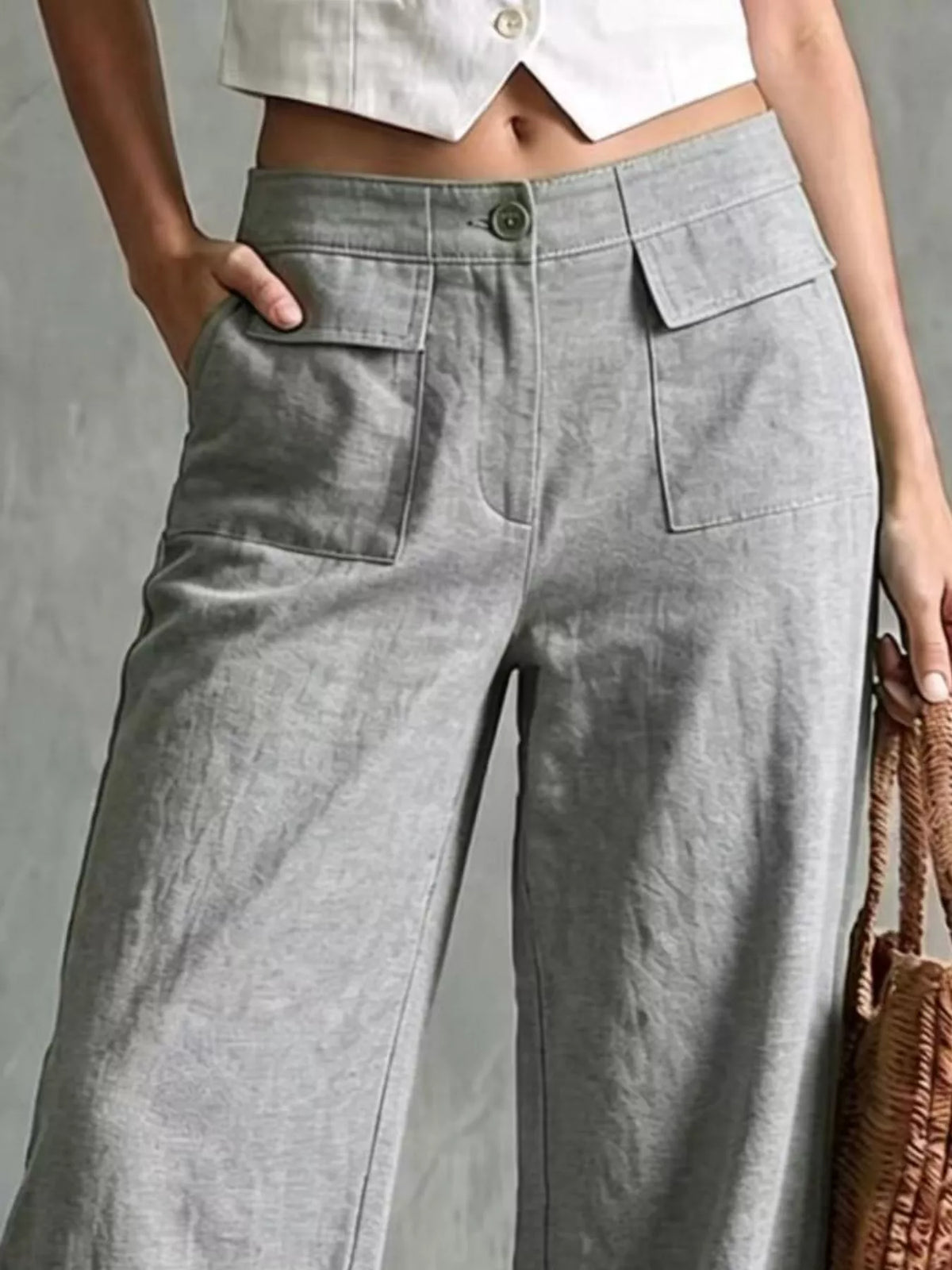 High-Waisted Wide-Leg Utility Pants, pocket detail