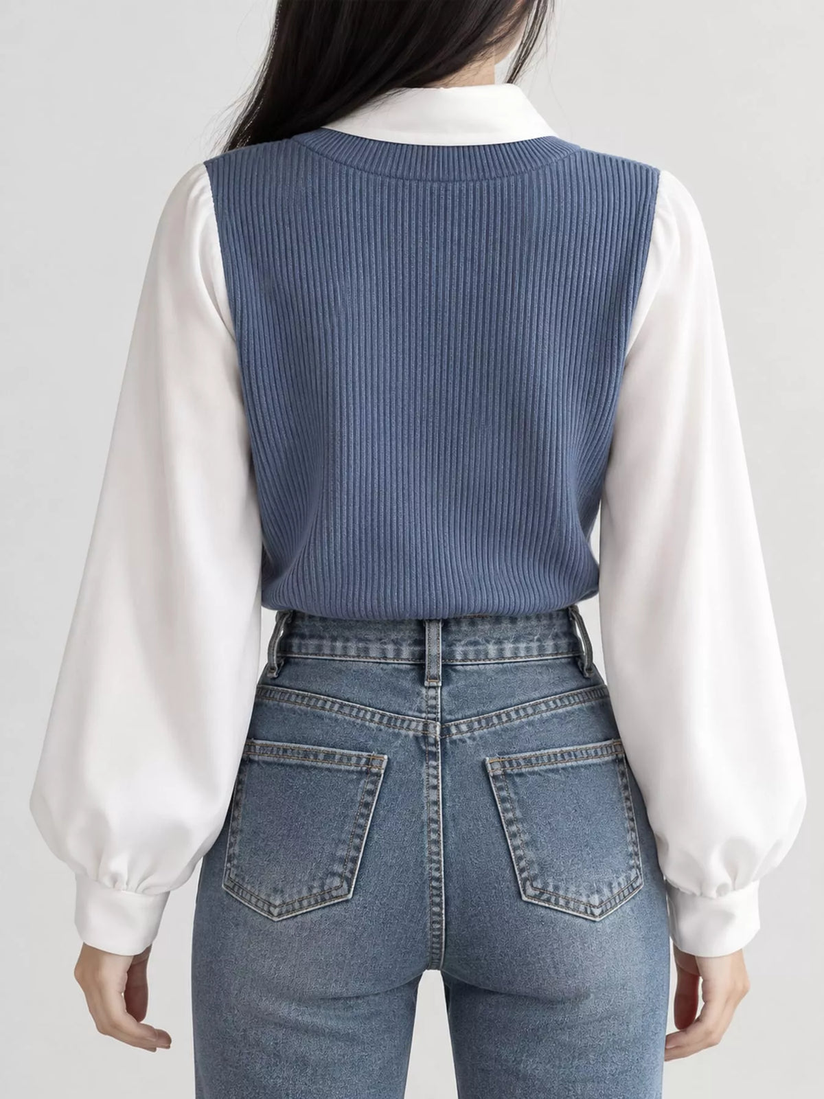 Layered blouse, blue and white back
